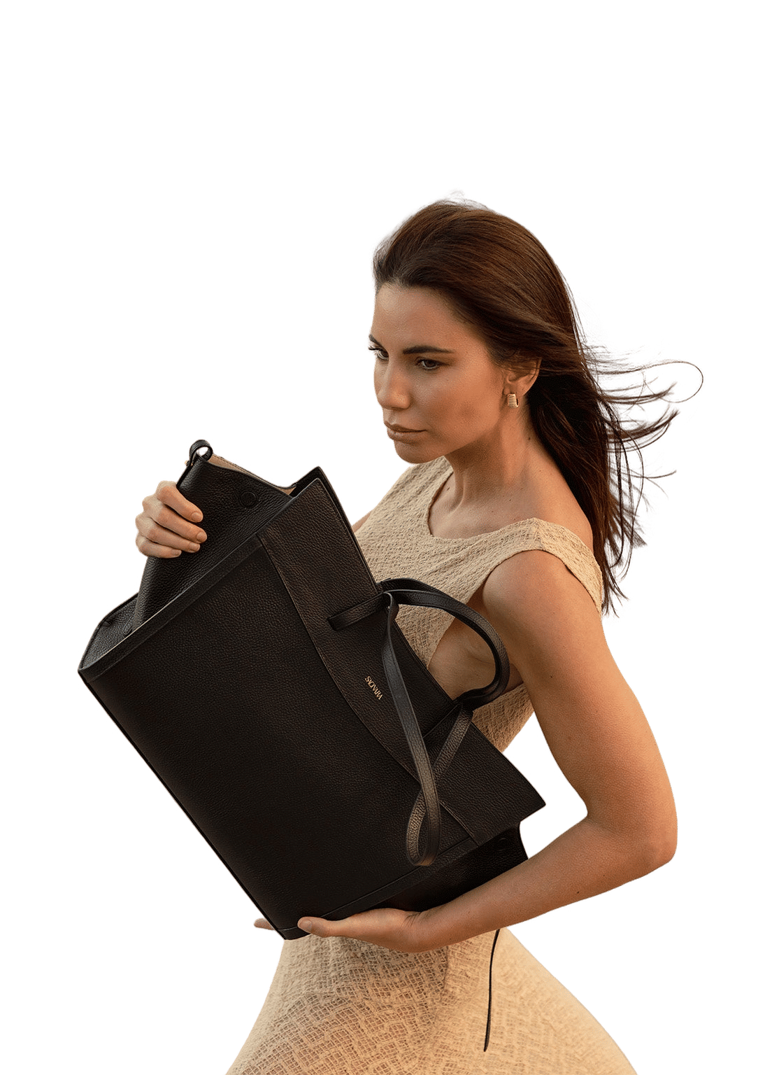 Shopping Bag Black Leather made by Saonara