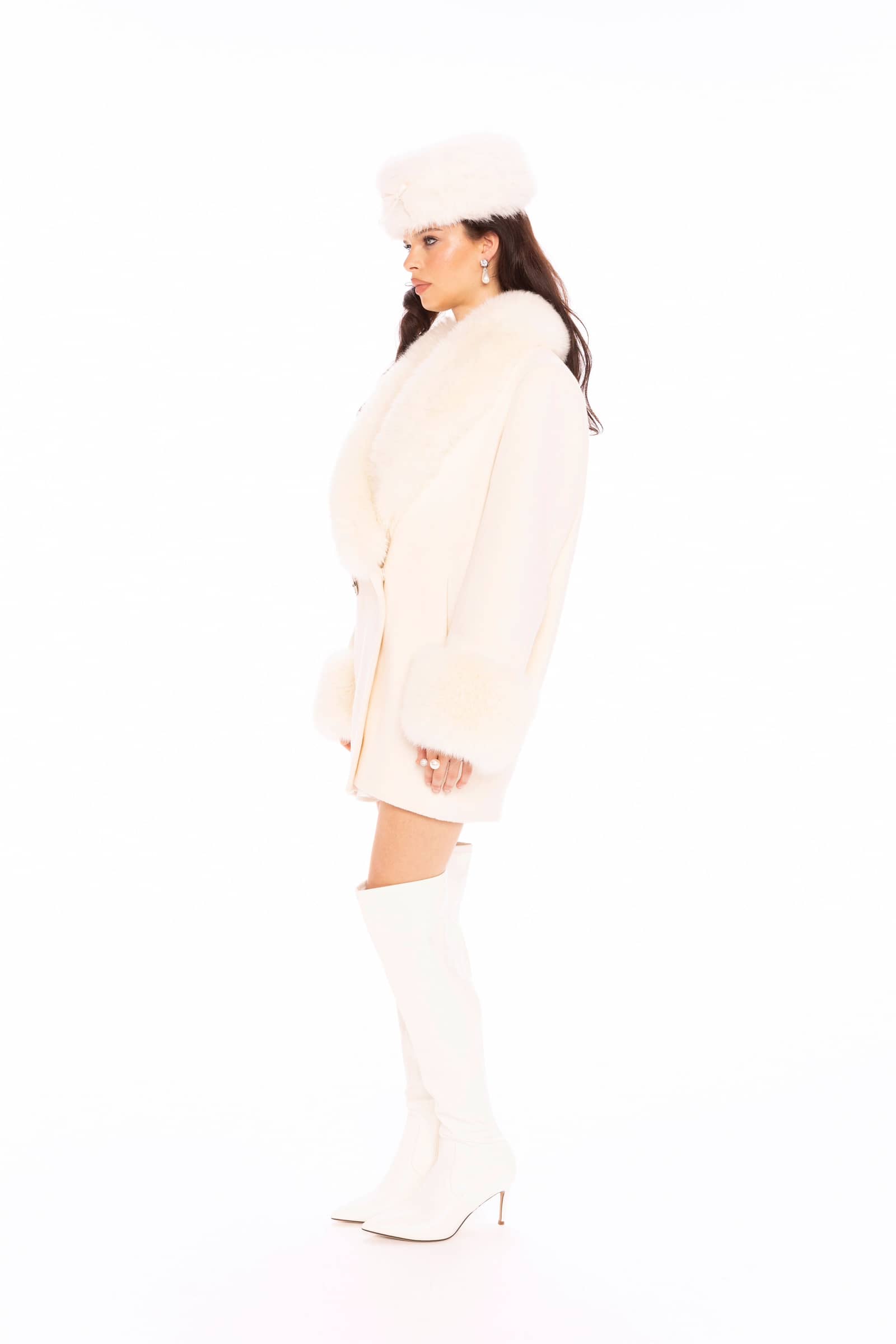 Althea Faux Fur Collar Cocoon Coat (White) made by Nana Jacqueline