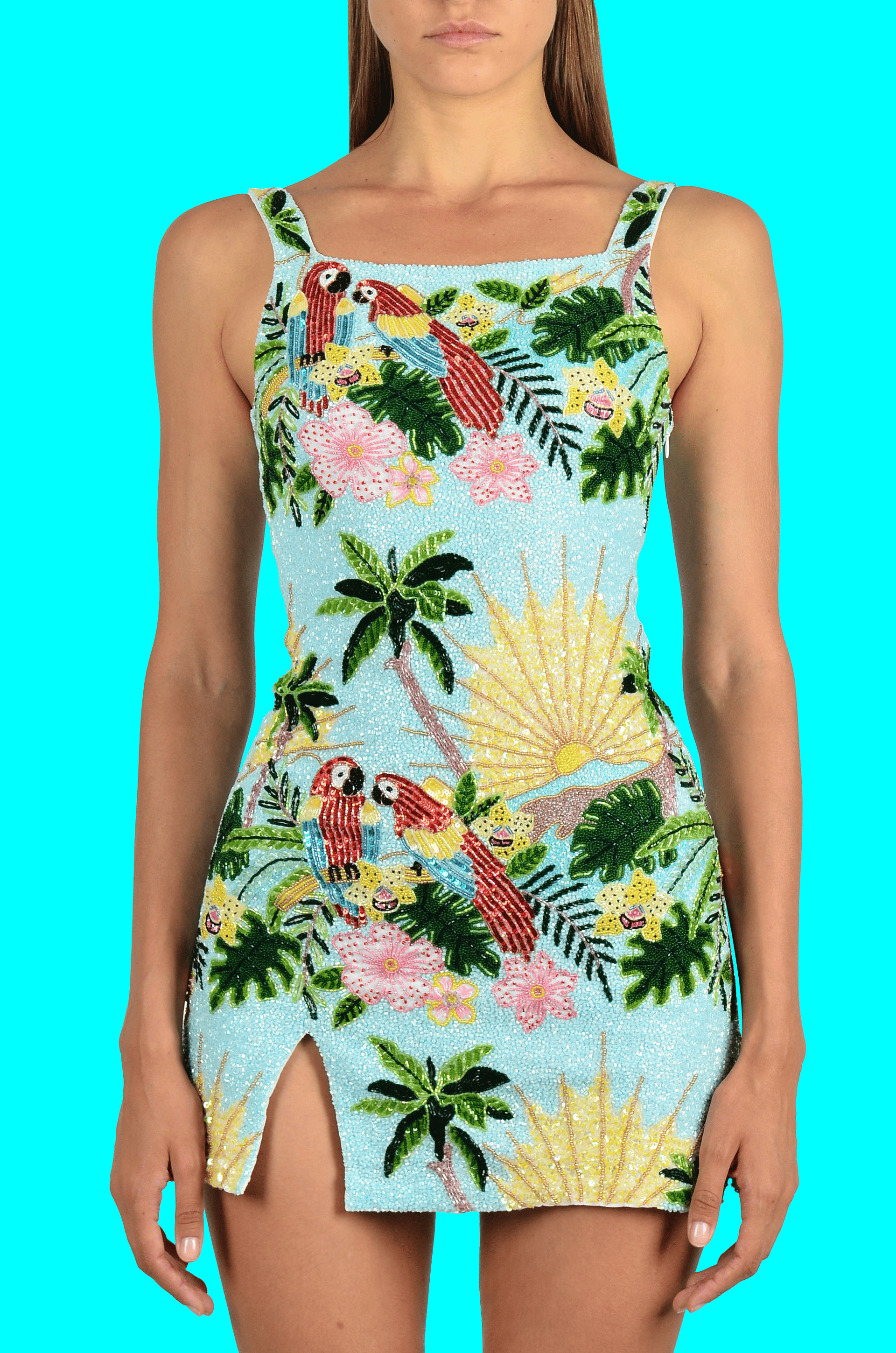 Pandora Luxe Hand Beaded Baby Blue dress made by Oceanus Swimwear