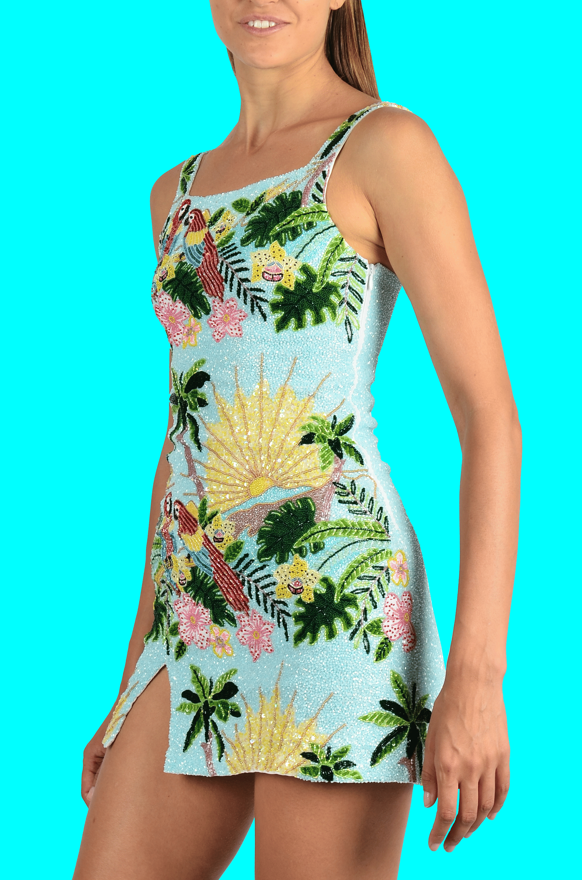 Pandora Luxe Hand Beaded Baby Blue dress made by Oceanus Swimwear