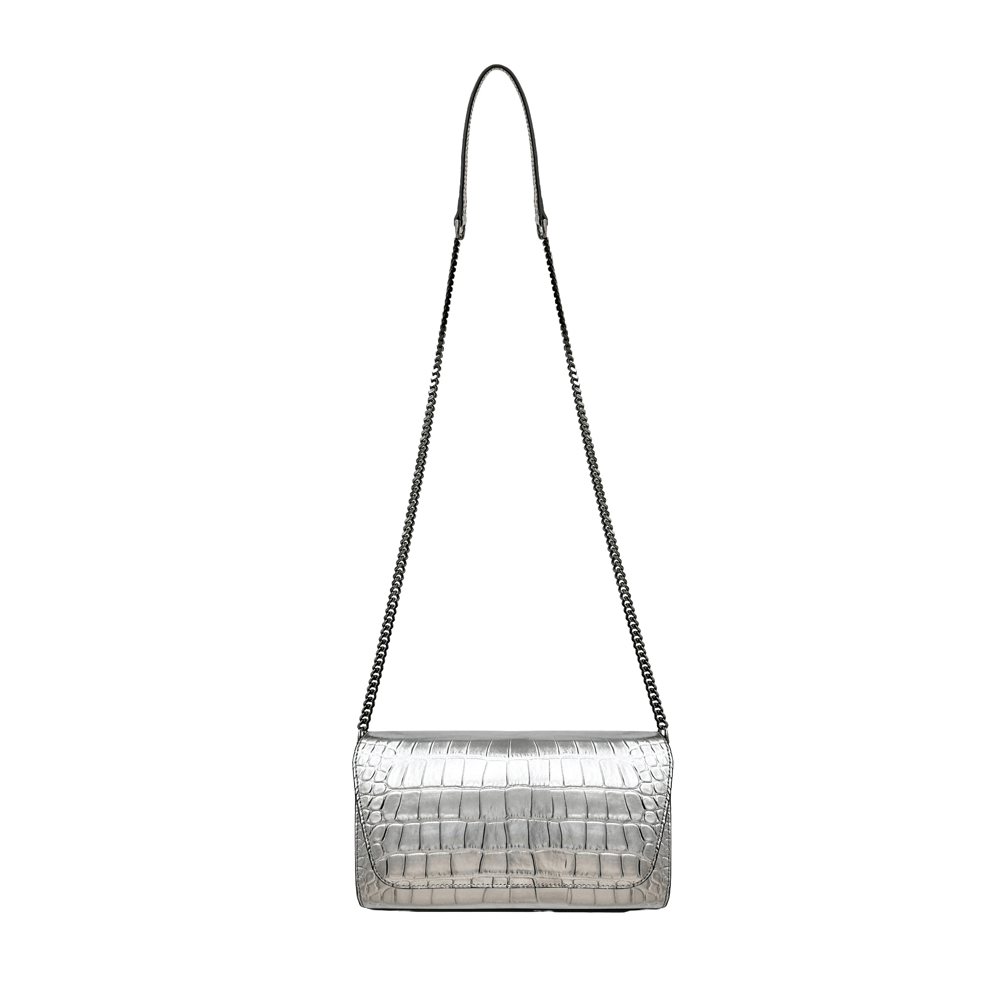 Cali embossed croc clutch silver made by Yliana Yepez