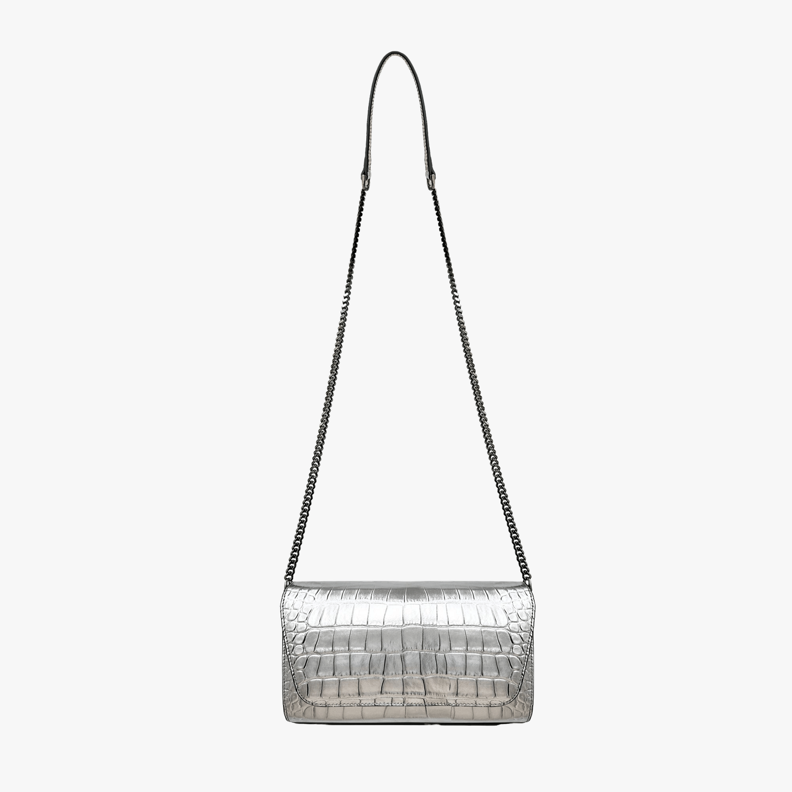 Cali embossed croc clutch silver made by Yliana Yepez