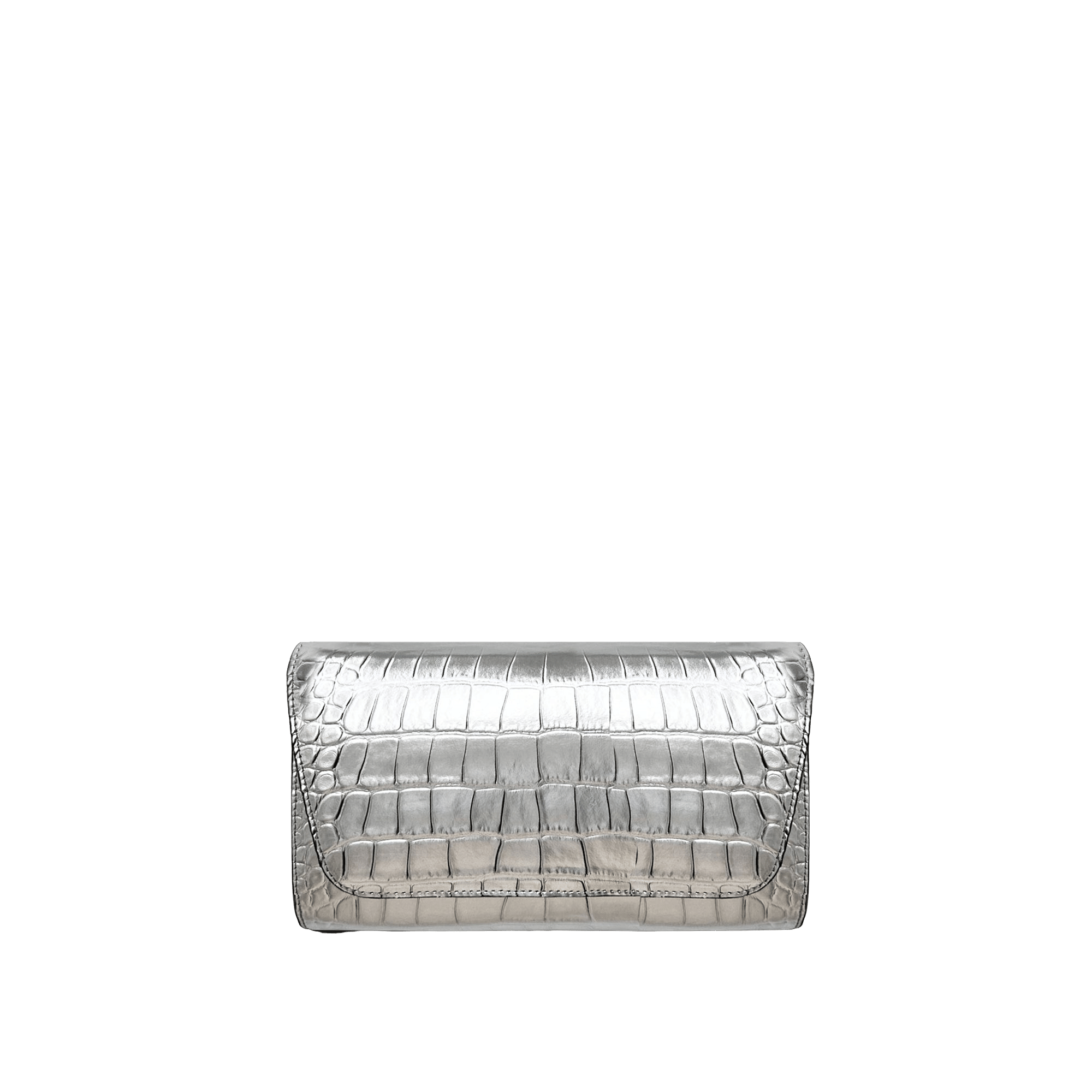 Cali embossed croc clutch silver made by Yliana Yepez