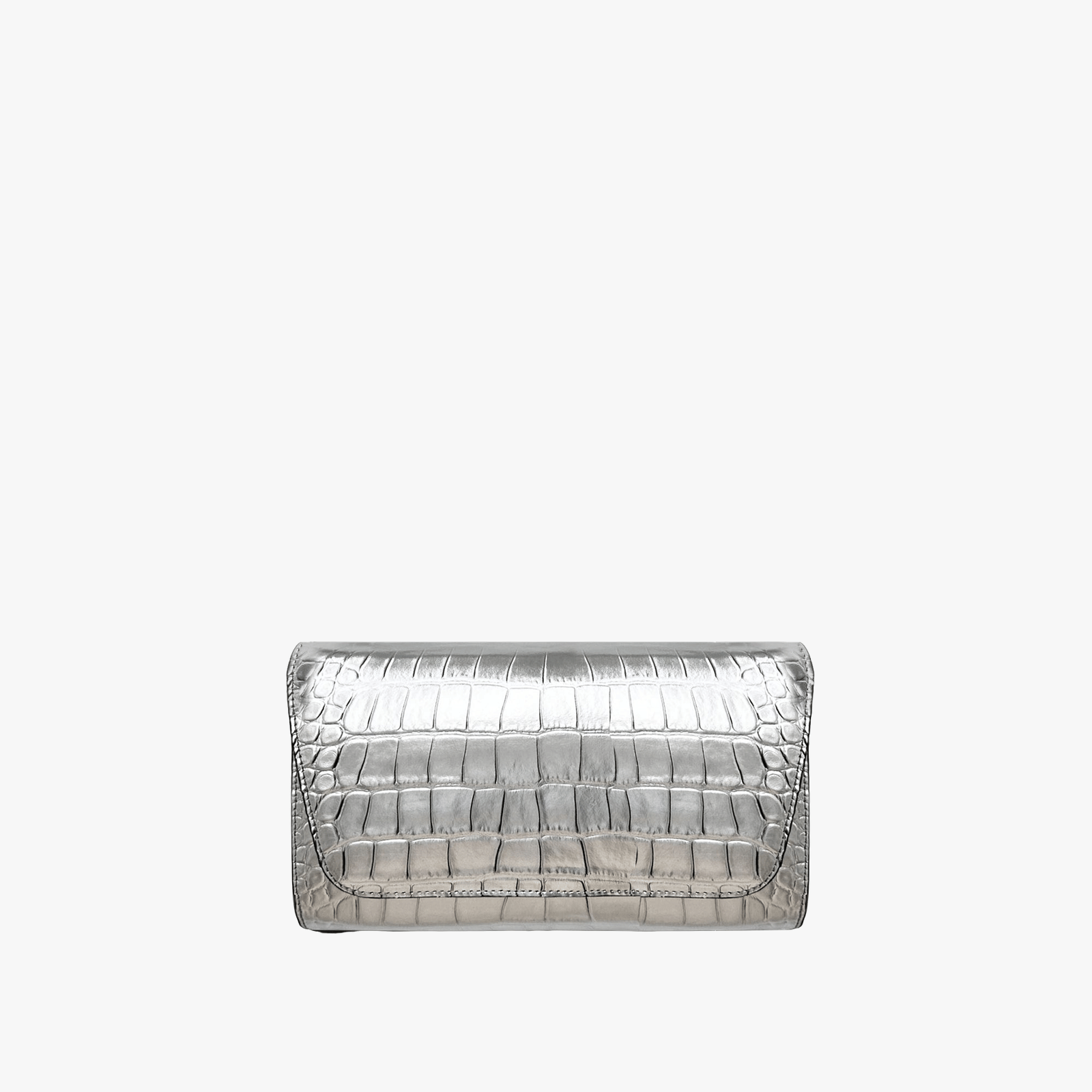 Cali embossed croc clutch silver made by Yliana Yepez