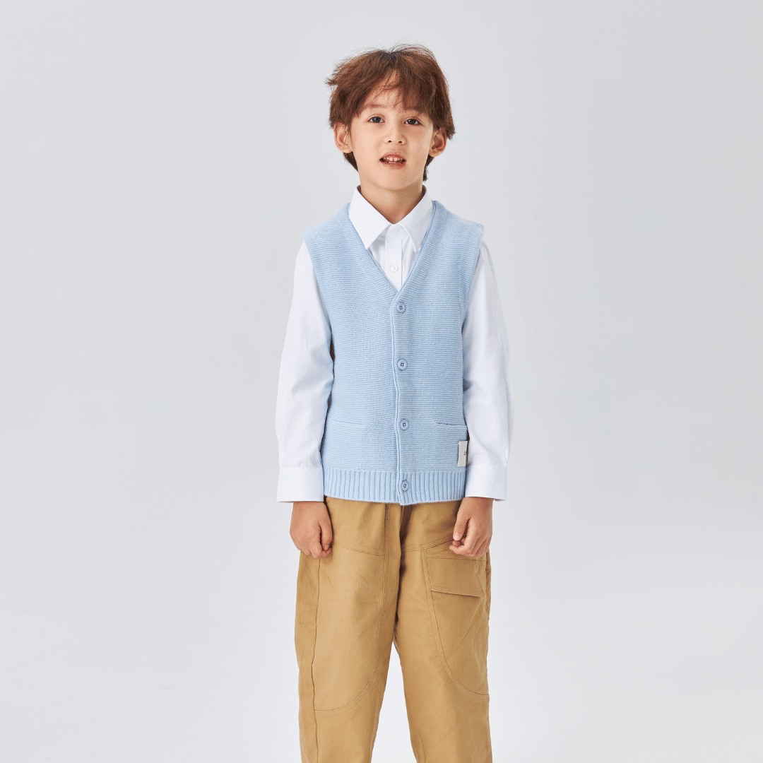 Merino V-Neck Knit Vest | Cloud Blue made by CozyU