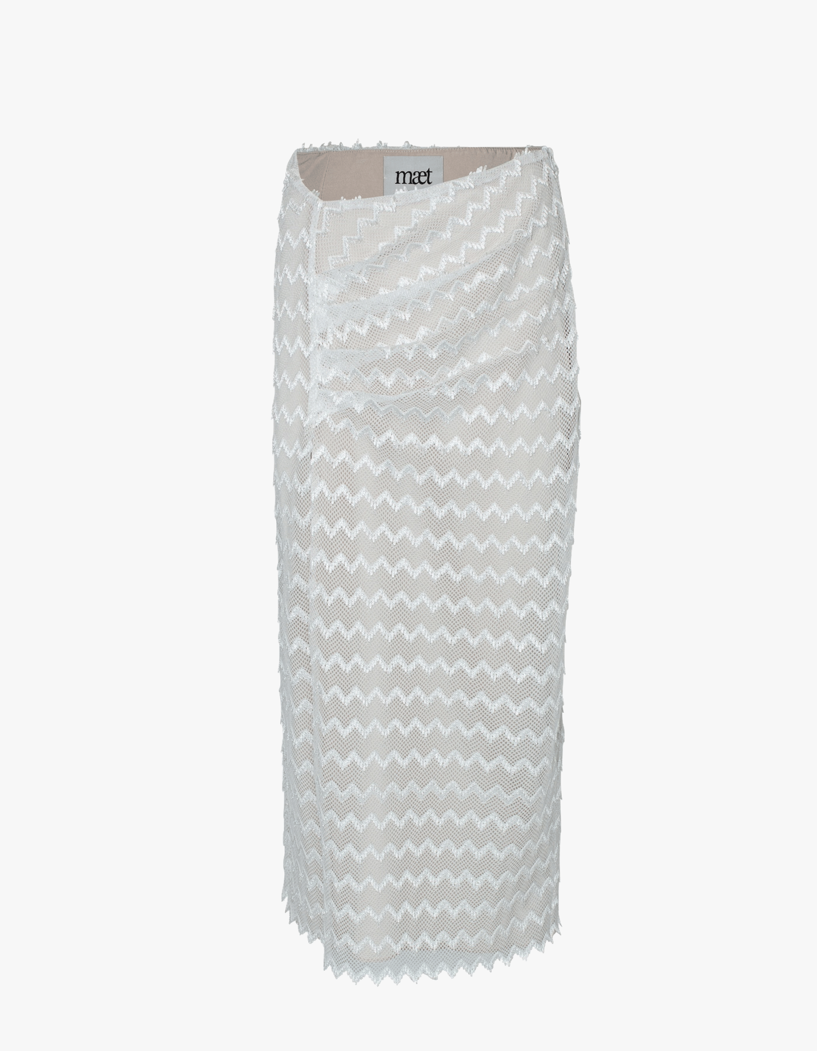 HEBO White Knit Asymmetric Midi Skirt made by MAET