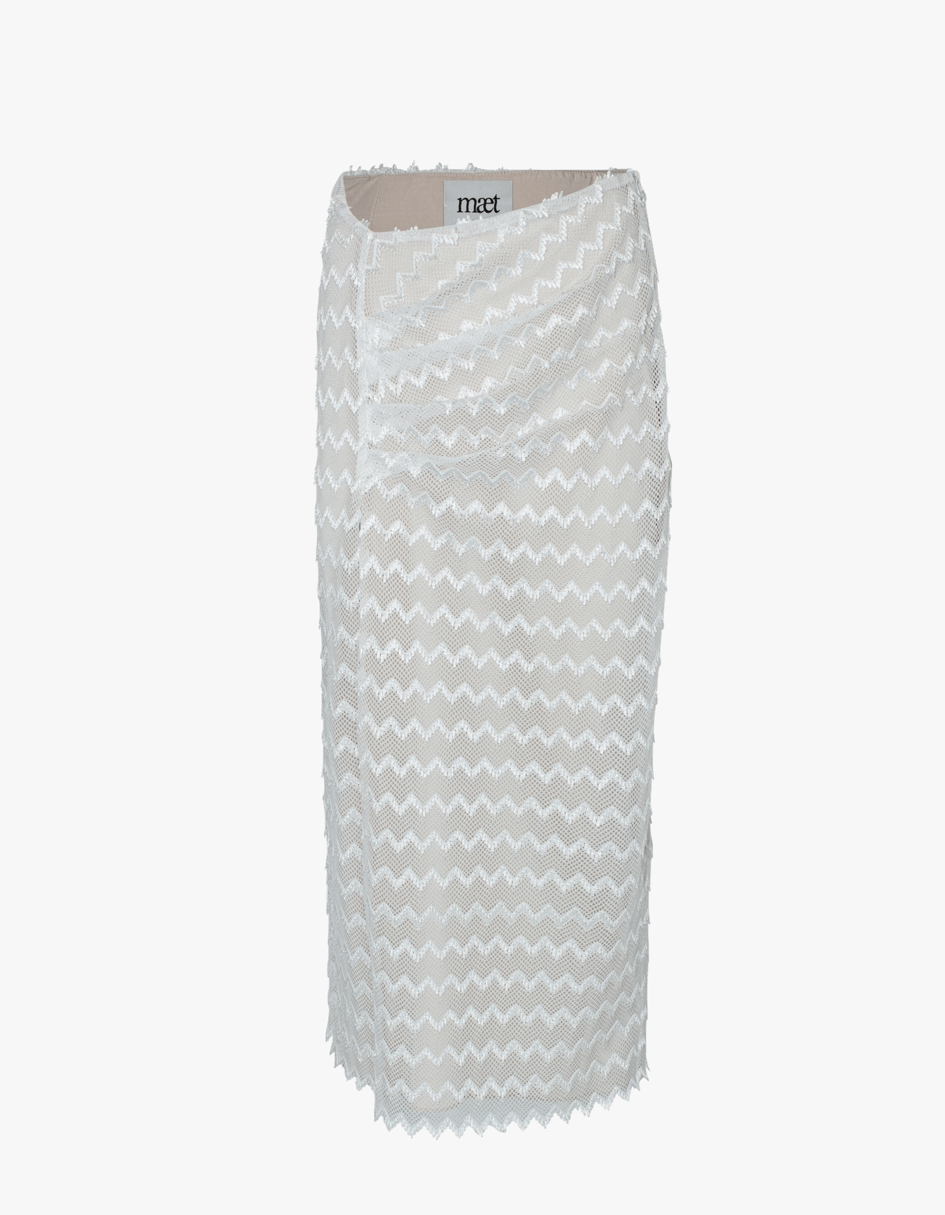 HEBO White Knit Asymmetric Midi Skirt made by MAET