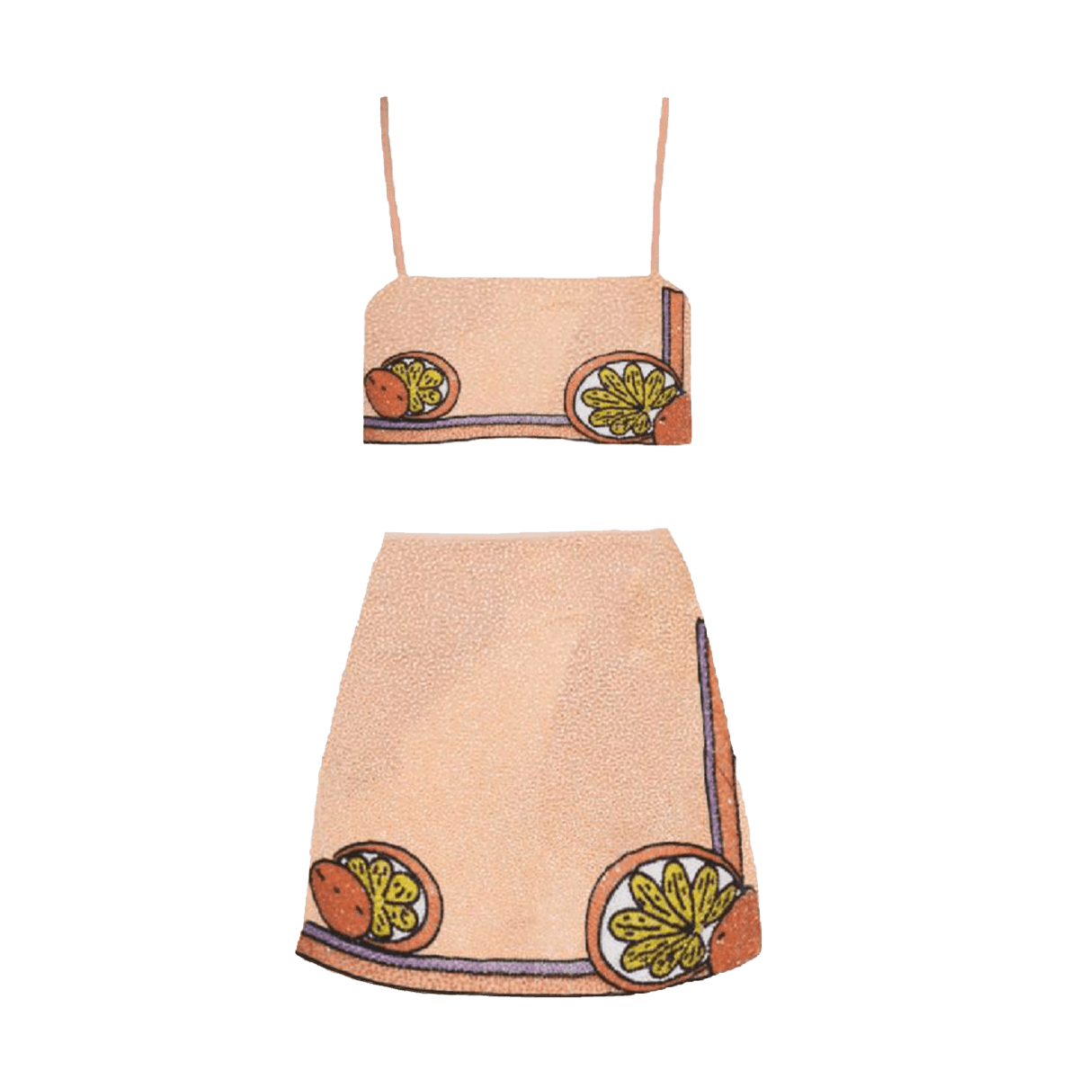 Melodie Co-ord Hand Embroidered Crystal Peach Top in Beige made by Oceanus Swimwear