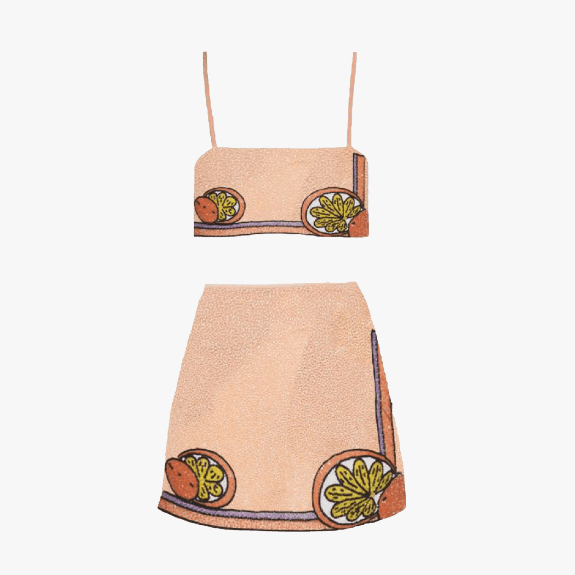 Melodie Co-ord Hand Embroidered Crystal Peach Top in Beige made by Oceanus Swimwear