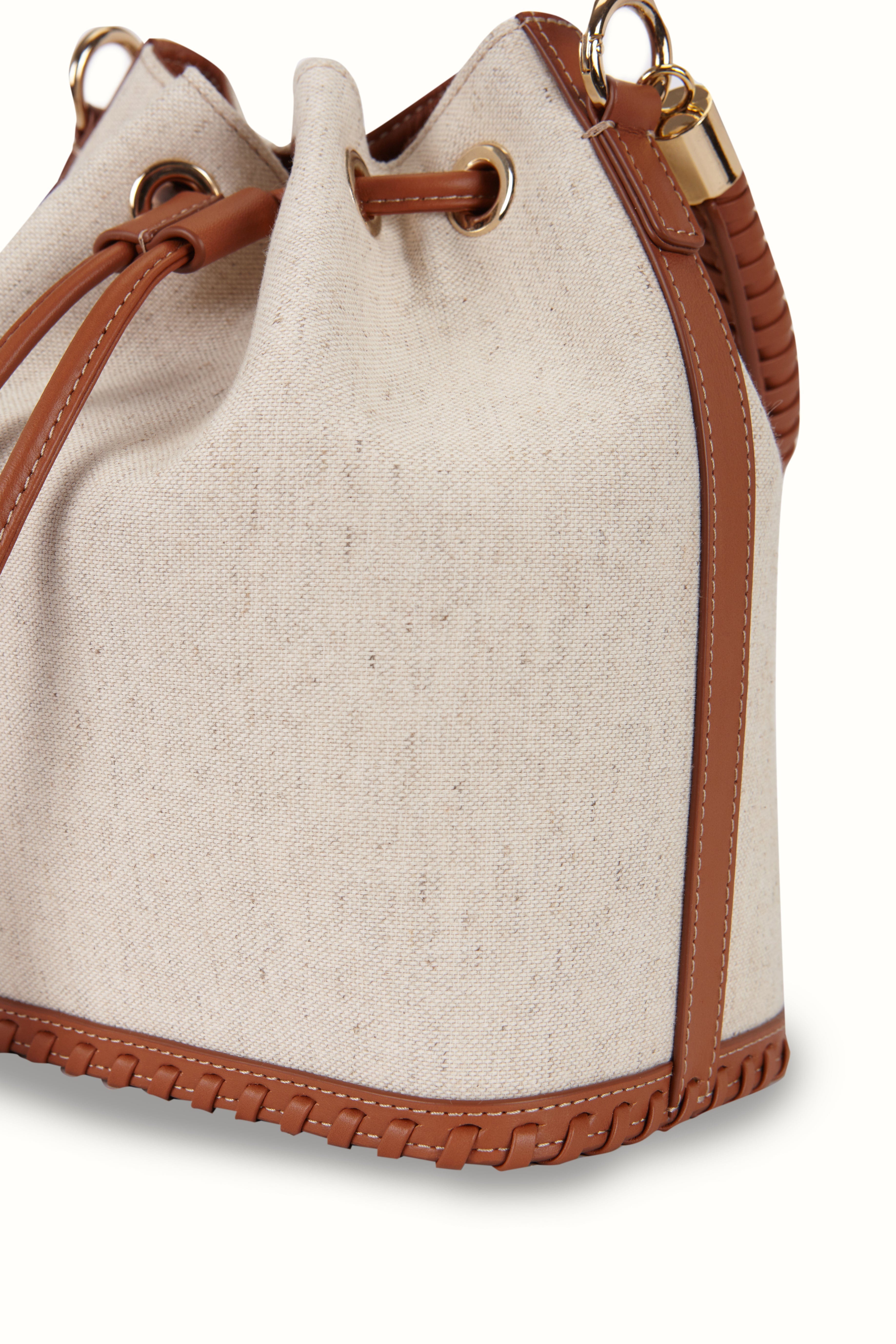 SAONARA BUCKET LINEN / CARAMEL LEATHER made by Saonara