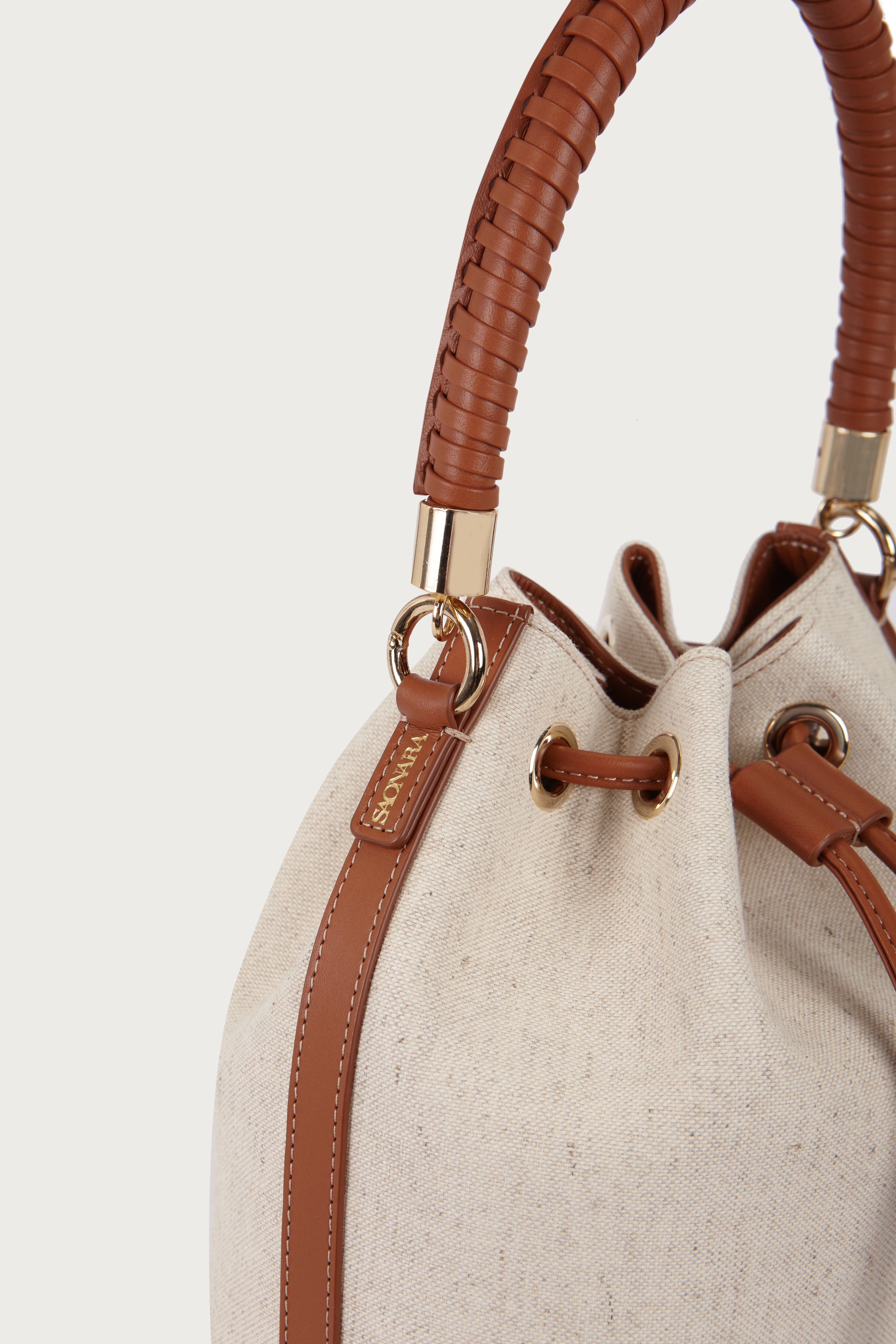 SAONARA BUCKET LINEN / CARAMEL LEATHER made by Saonara