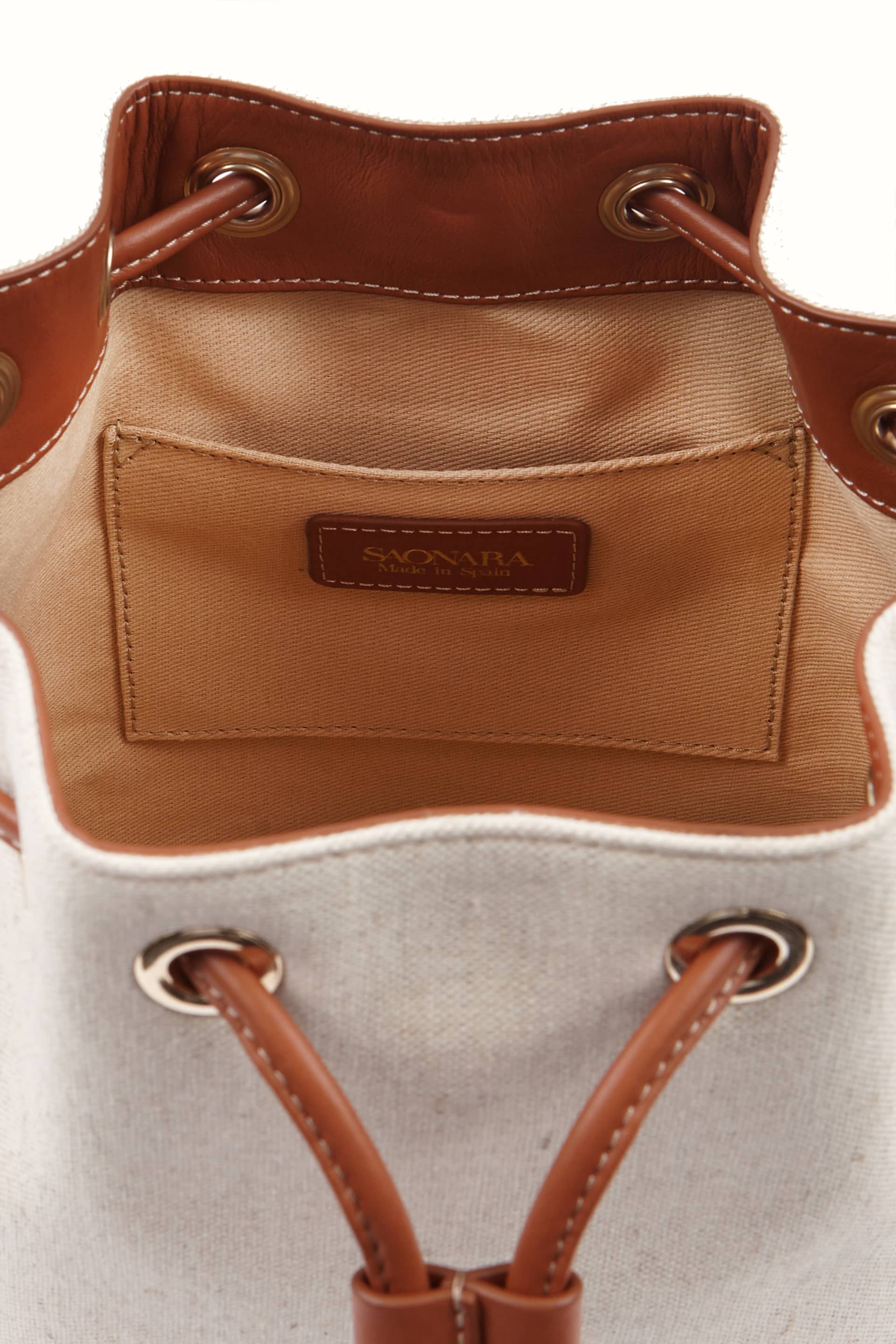 SAONARA BUCKET LINEN / CARAMEL LEATHER made by Saonara