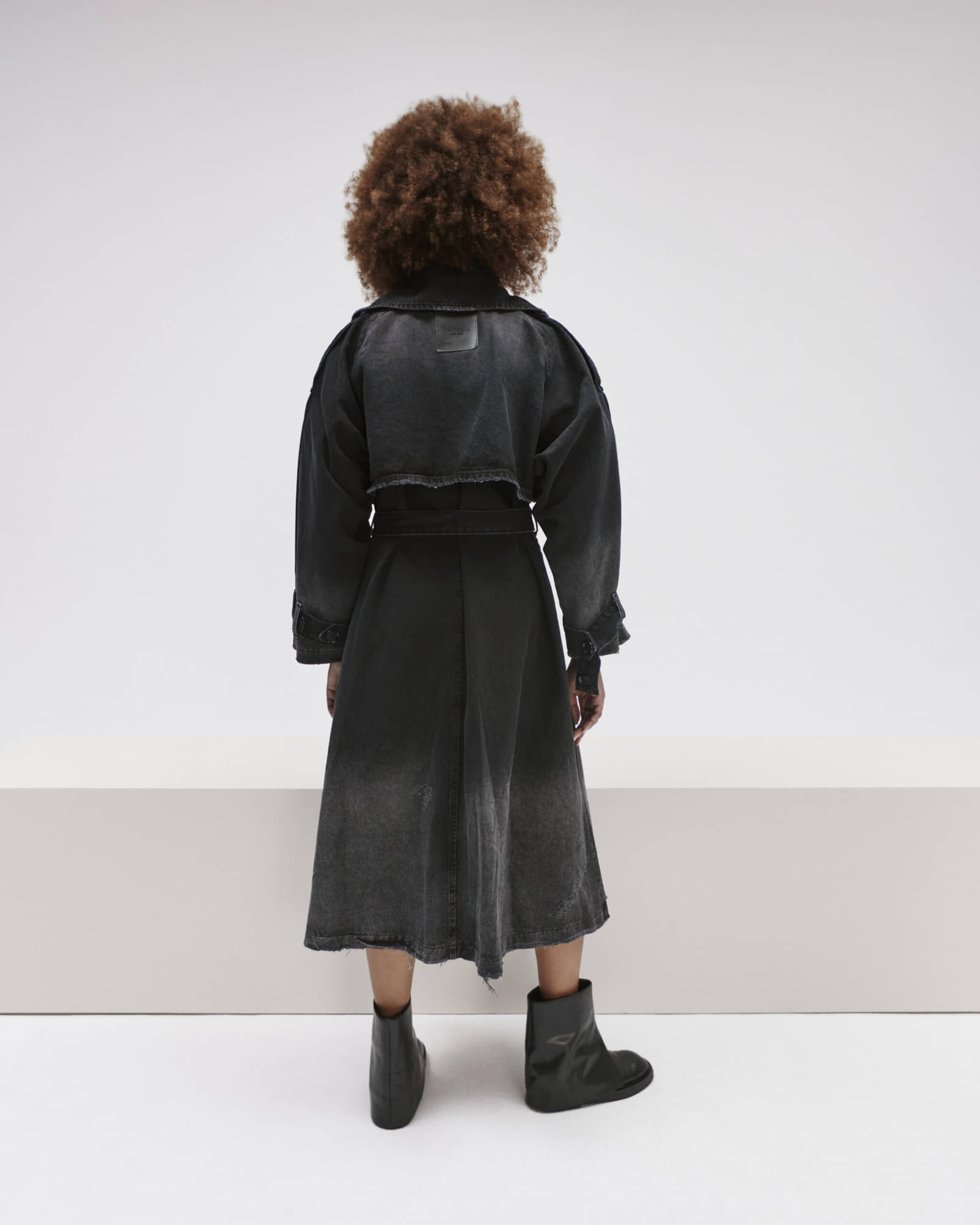 Longline Denim Trench Coat made by YAVORSKA