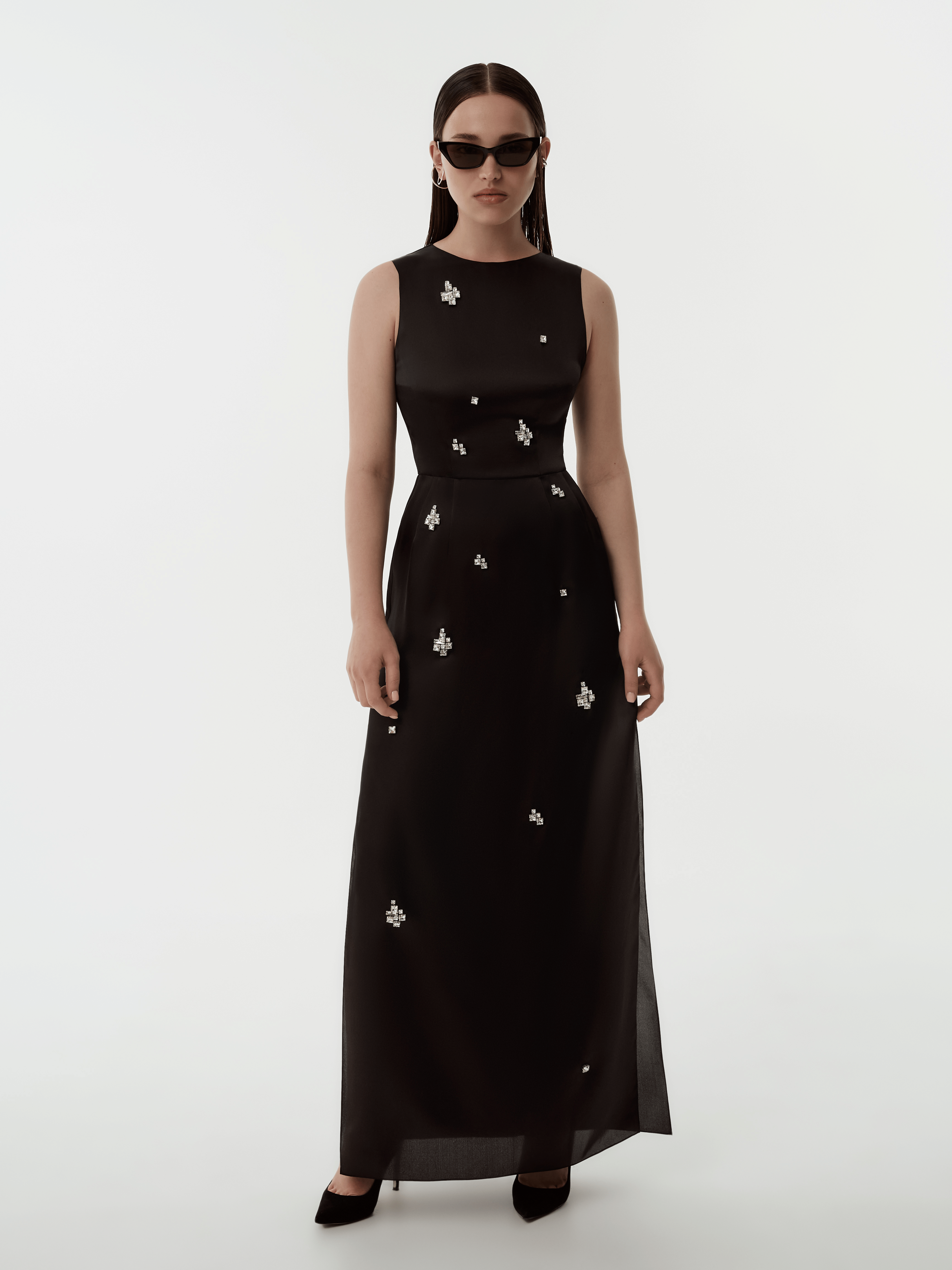 SILK ORGANZA COLUMN DRESS WITH JEWEL EMBELLISHMENTS made by NDS The Label