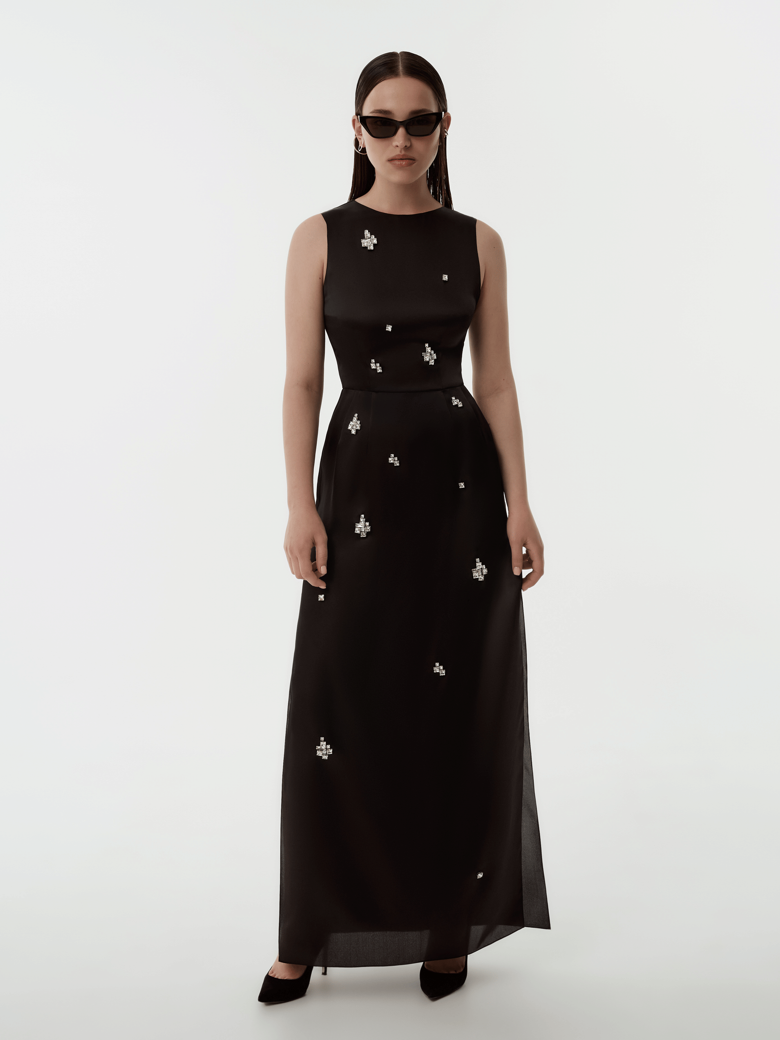 SILK ORGANZA COLUMN DRESS WITH JEWEL EMBELLISHMENTS made by NDS The Label