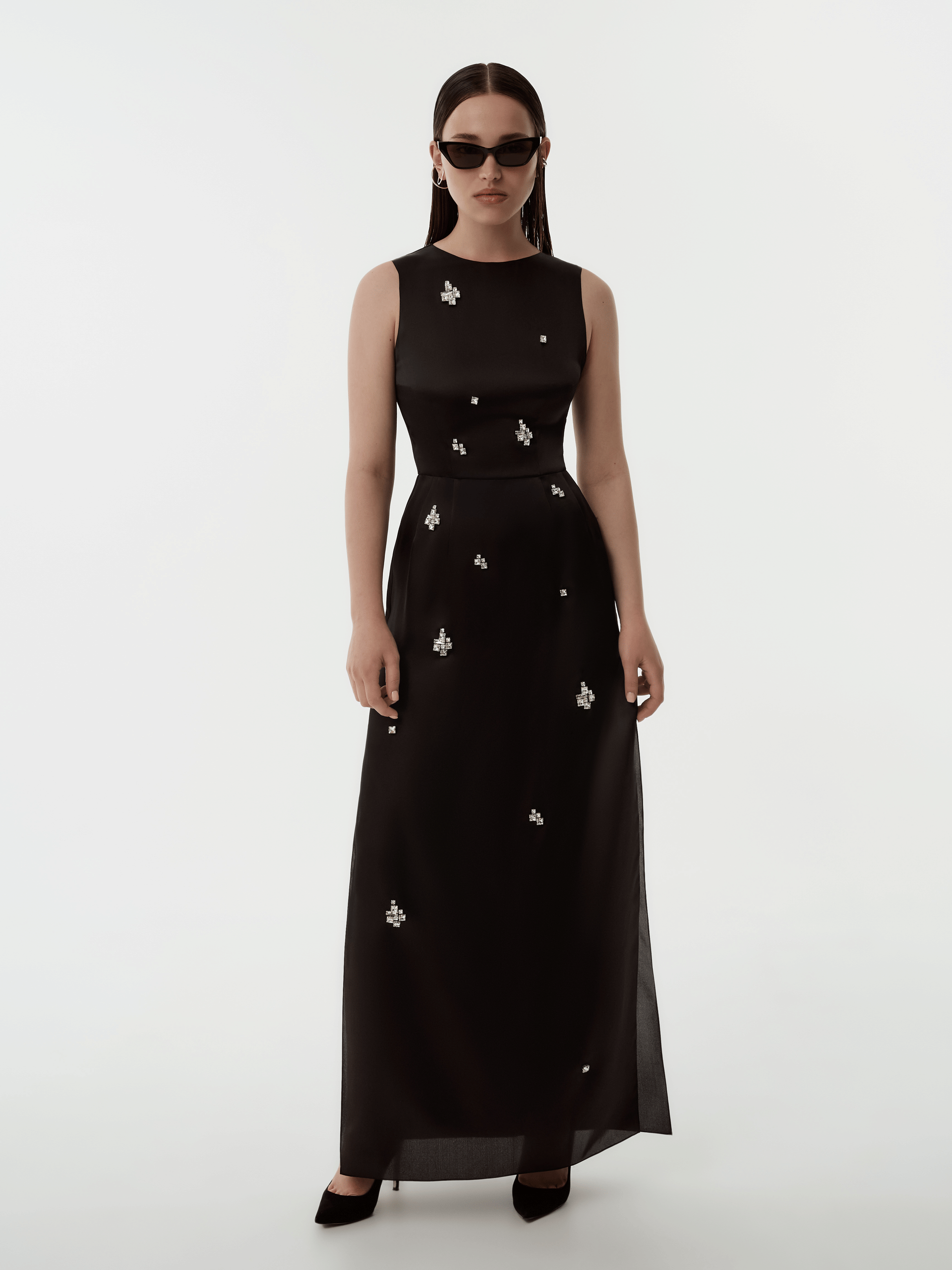 SILK ORGANZA COLUMN DRESS WITH JEWEL EMBELLISHMENTS made by NDS The Label