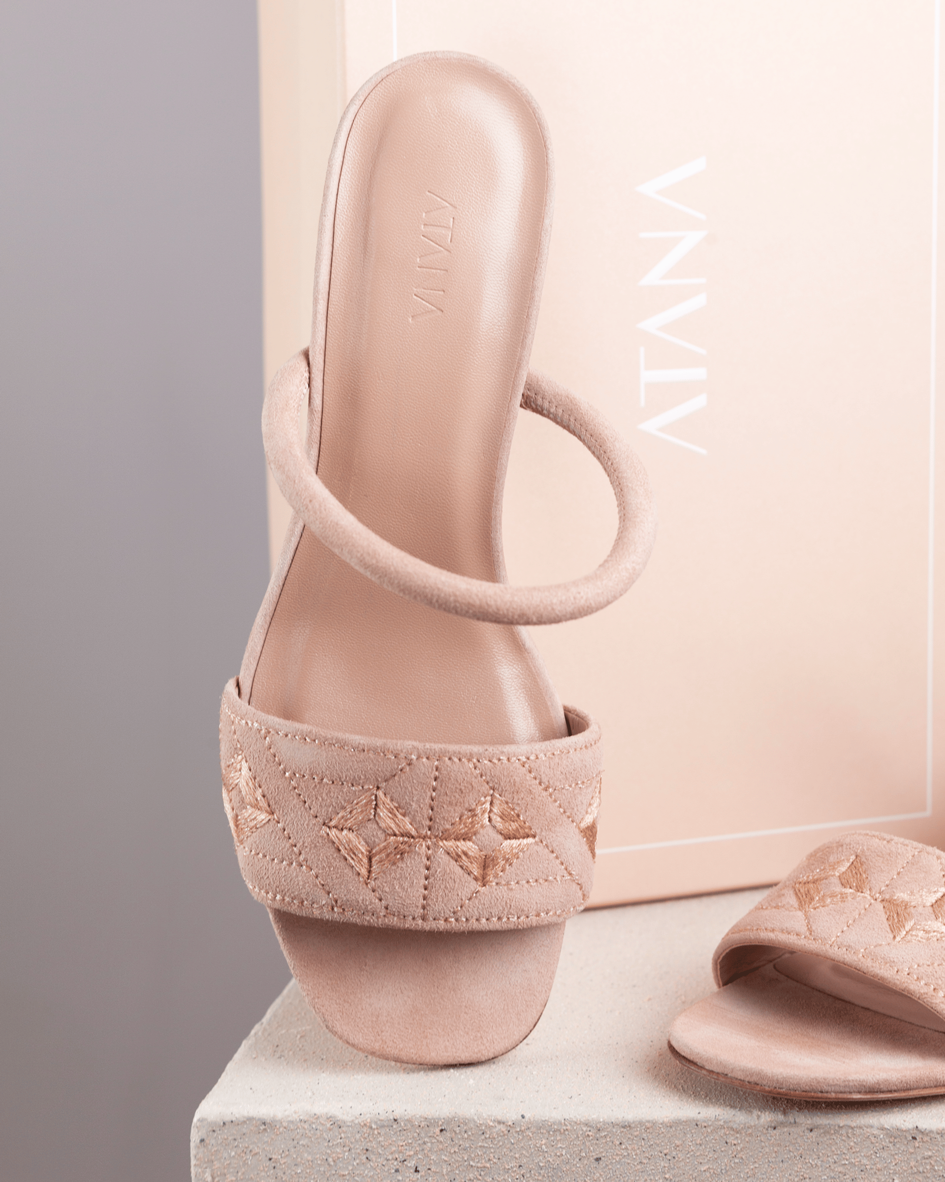 Quilted Diamond Mule 55 Bisque in Pink made by ATANA