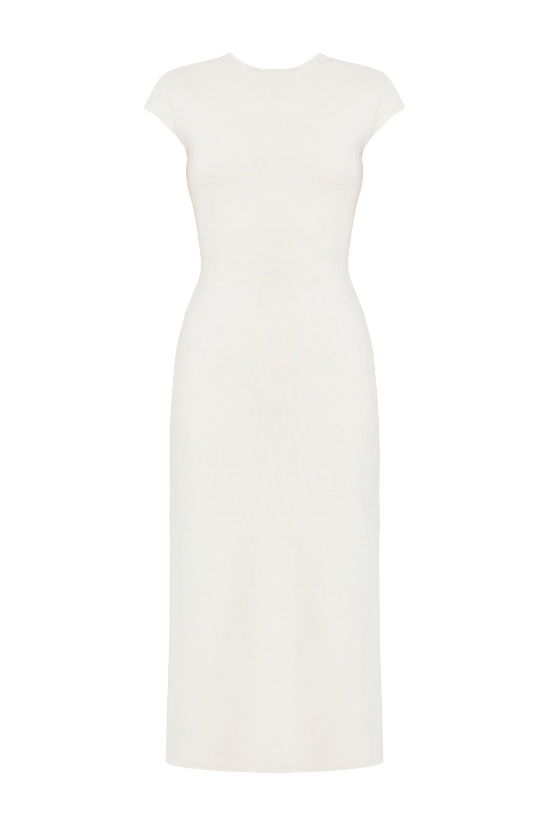 ASTER Off-White Jersey Midi Dress With Cap Sleeves made by UNDRESS