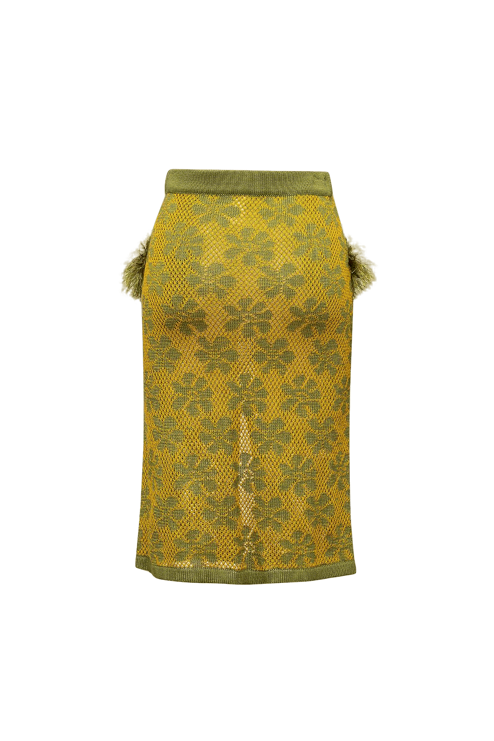 Green Knit Skirt with handmade knit details made by ANDREEVA