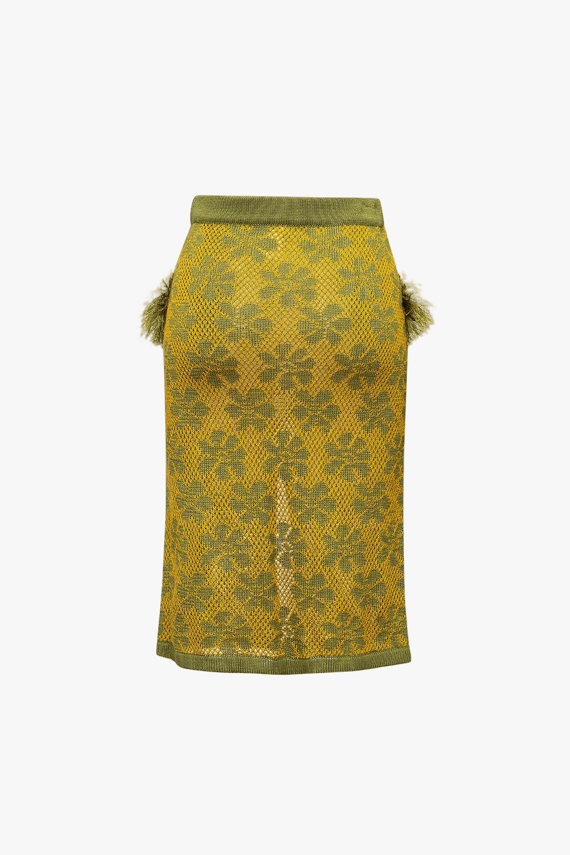 Green Knit Skirt with handmade knit details made by ANDREEVA