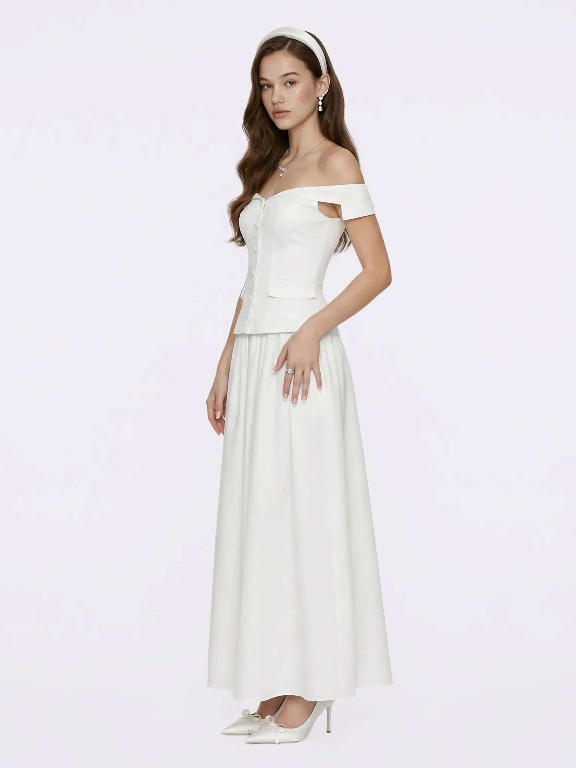 Claudine High-Waist A-Line White Midi Skirt made by Nana Jacqueline