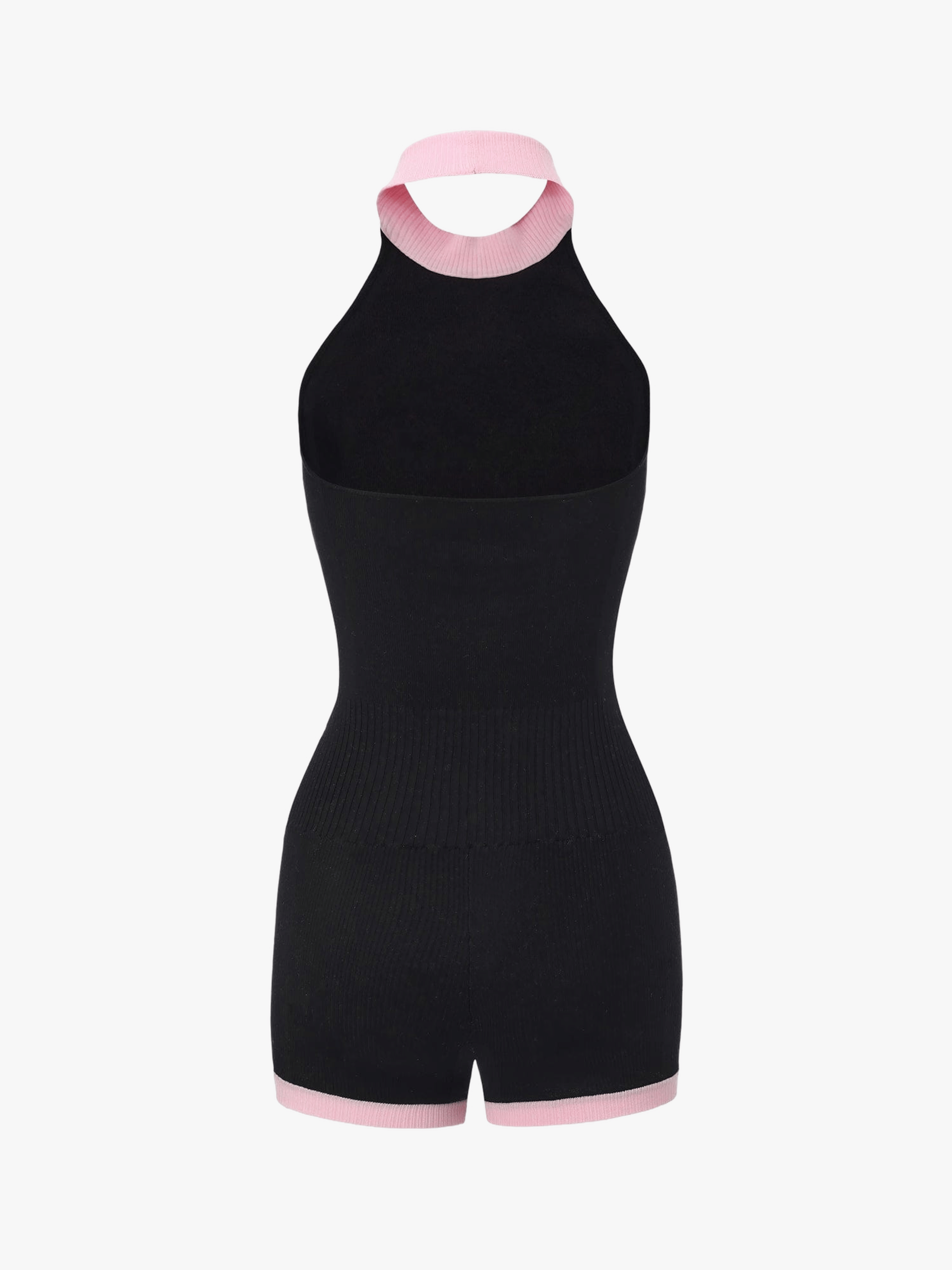 Ava Contrast Halter Knit Black Romper made by Nana Jacqueline