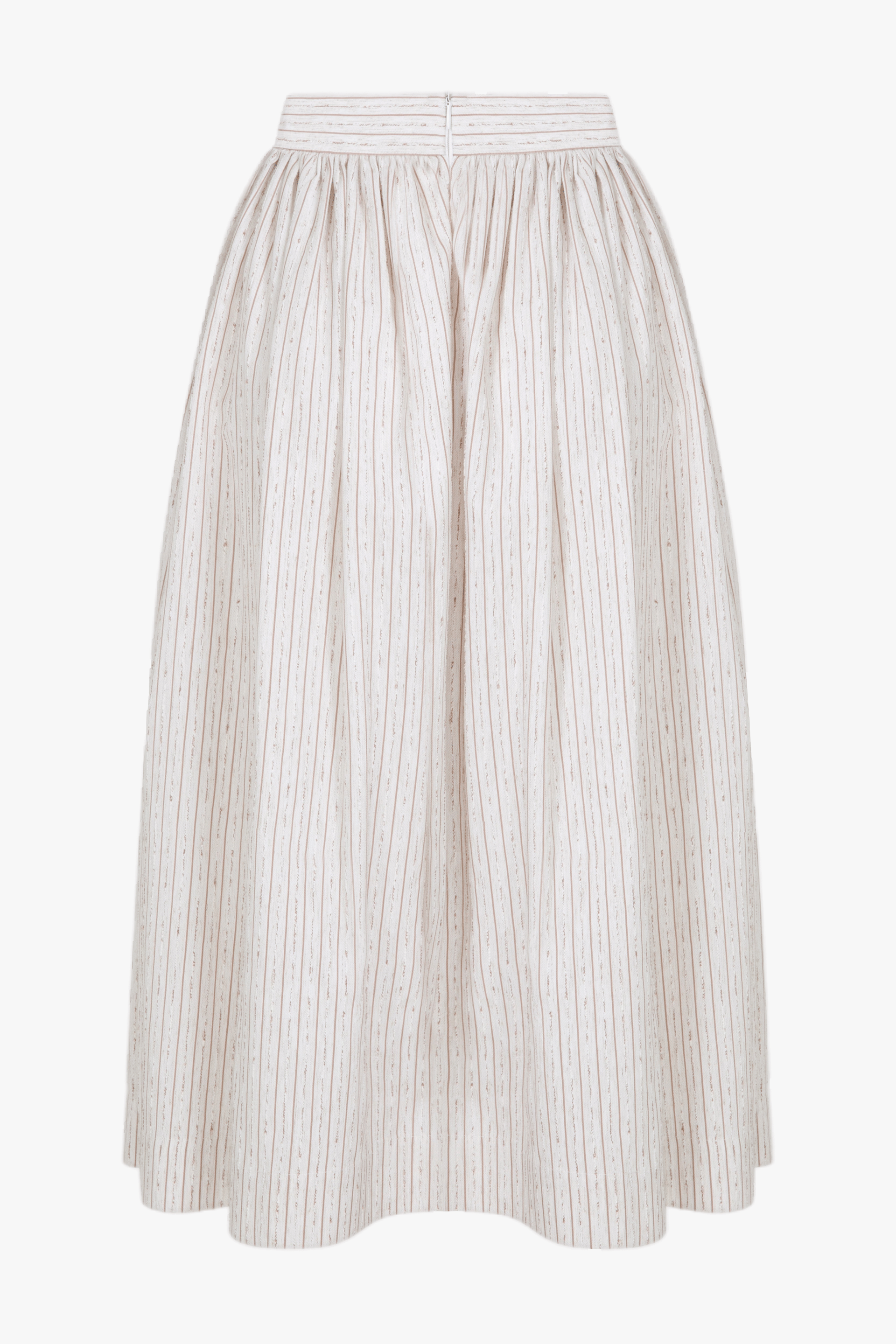 Lou Lou Striped Linen Midi Skirt in Walnut made by Nazli Ceren