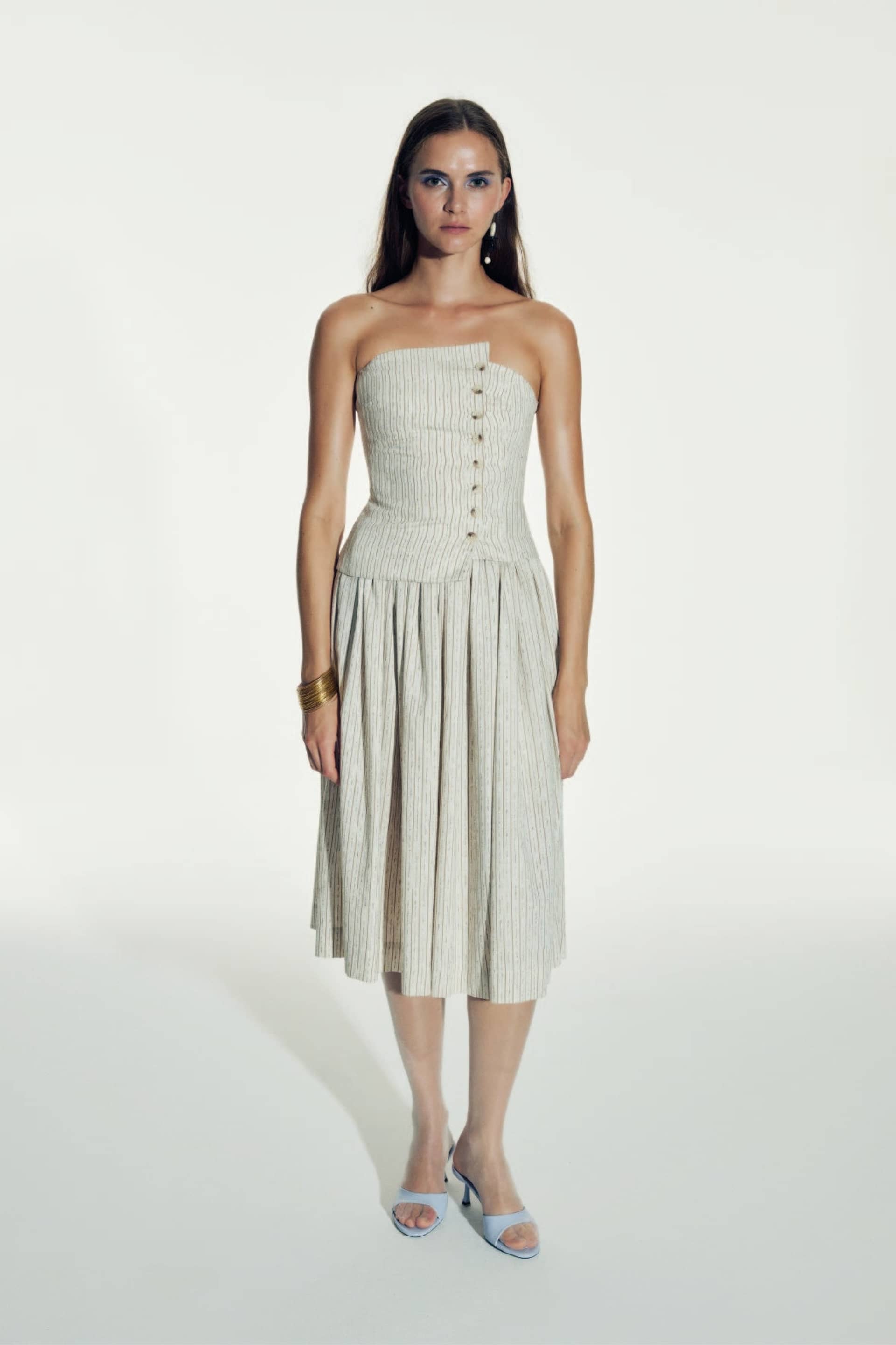 Lou Lou Striped Linen Midi Skirt in Walnut made by Nazli Ceren