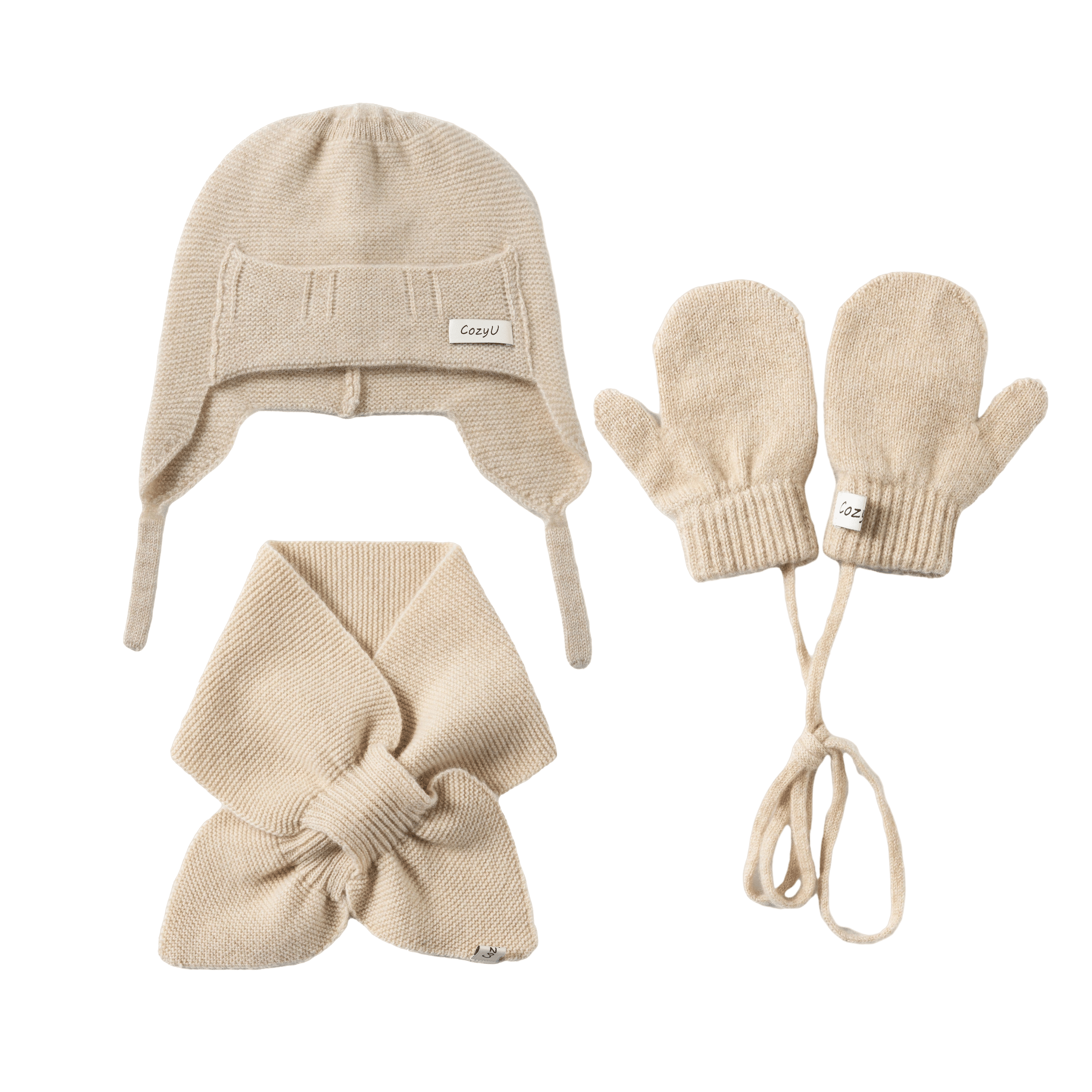 Gift Box | Almond Hat-Mittens-Scarf Bundle made by CozyU