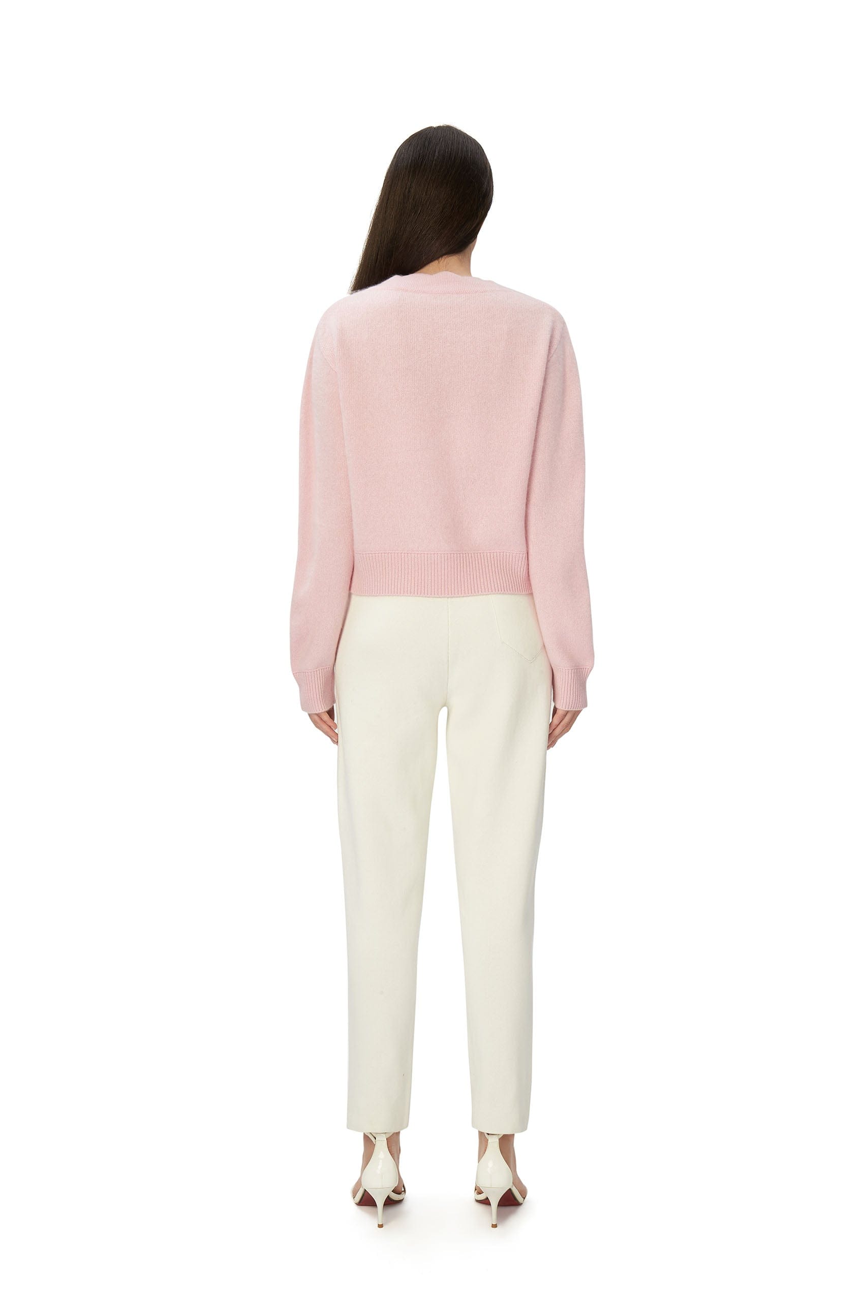 SCALLOPED FLUFFY HAND BRUSHED CASHMERE CARDIGAN in Pink made by CRUSH Collection