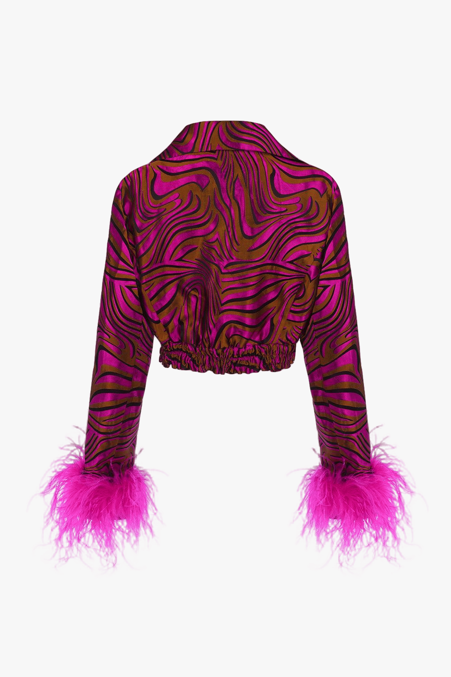 Raspberry Marilyn Jacket With Feathers made by ANDREEVA