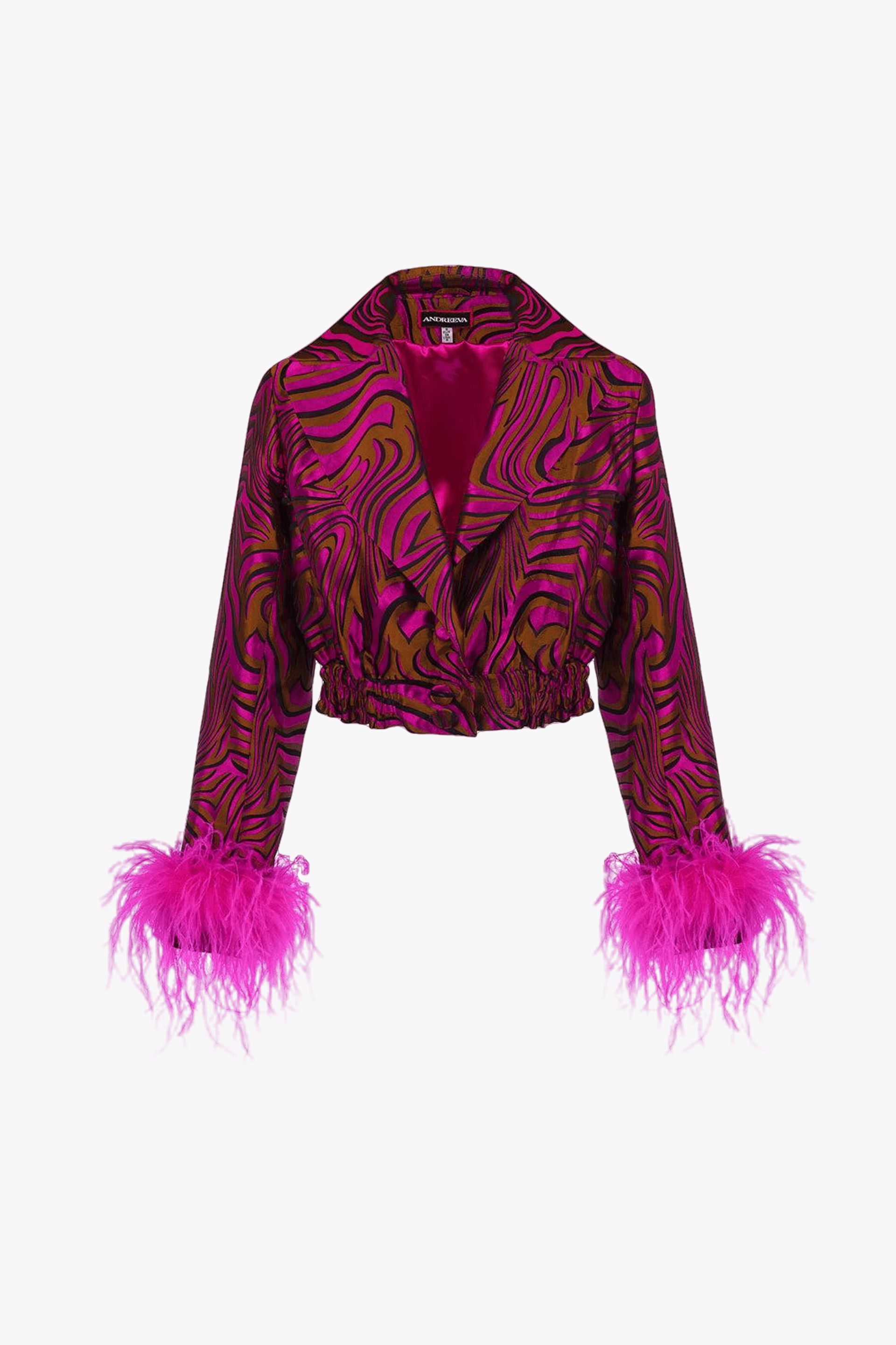 Raspberry Marilyn Jacket With Feathers made by ANDREEVA