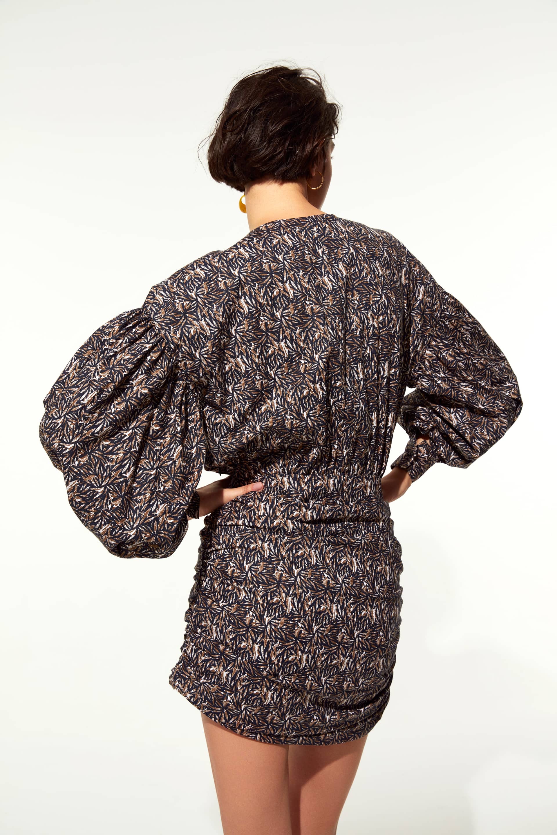 Carlotte Printed Poplin Mini Dress in Brown in Brown made by Nazli Ceren