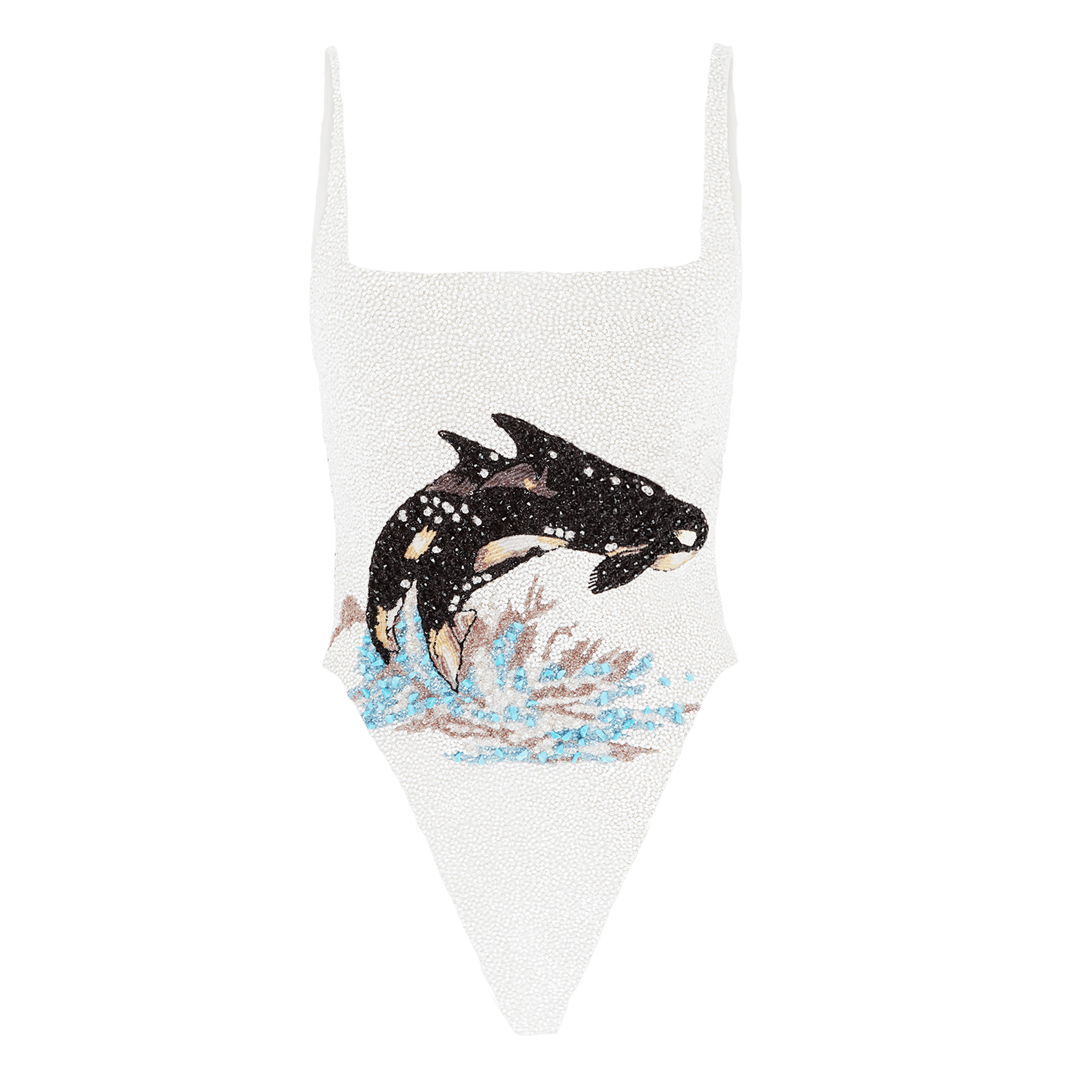 Marina Vintage Neckline Swimsuit White in White made by Oceanus Swimwear