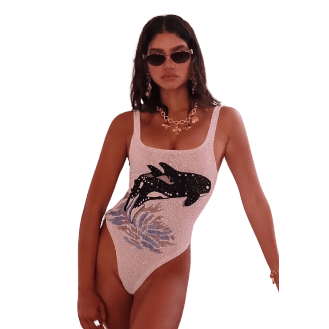 Marina Vintage Neckline Swimsuit White in White made by Oceanus Swimwear