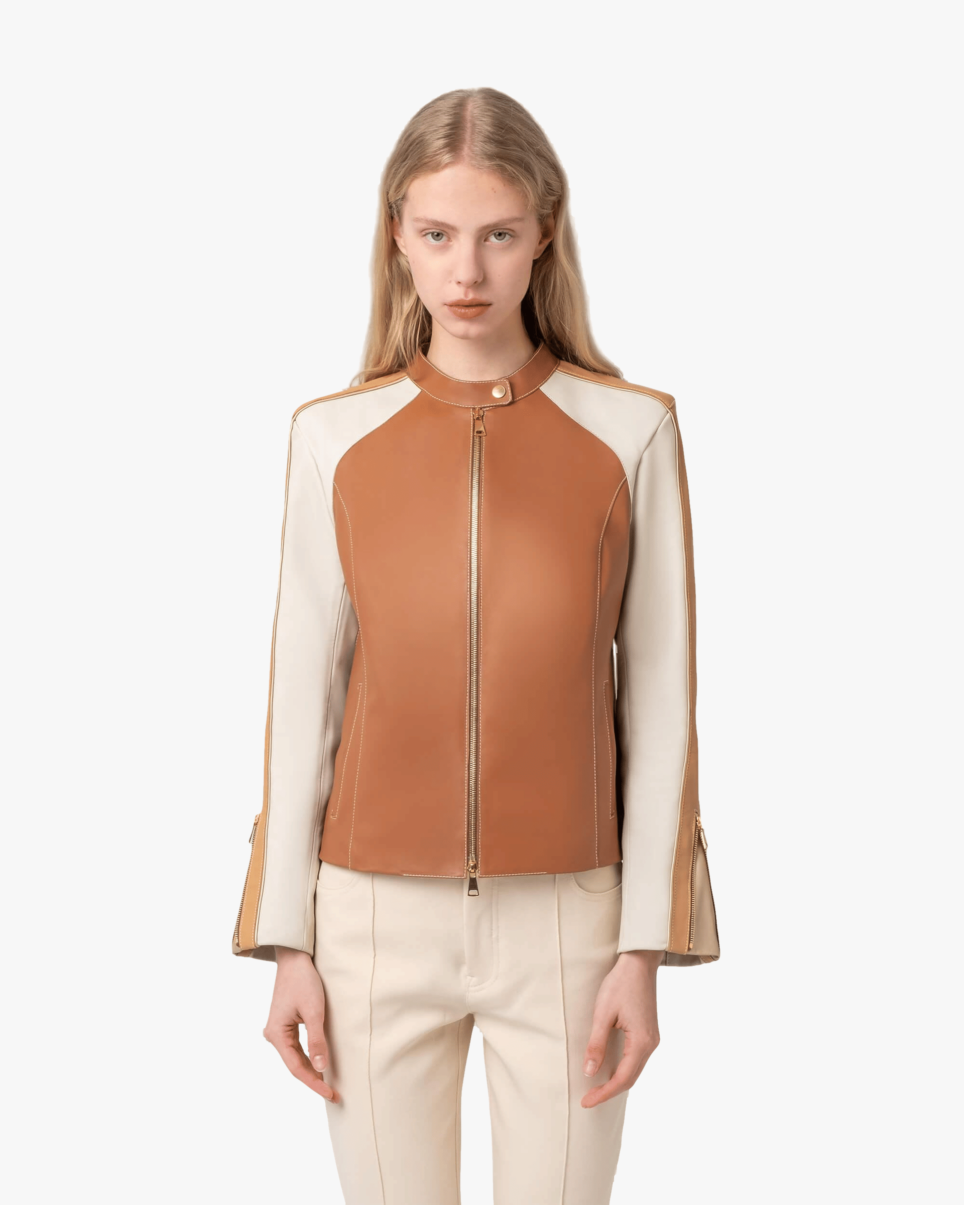 Willy Jacket Tan / White / Camel in Brown made by Mietis