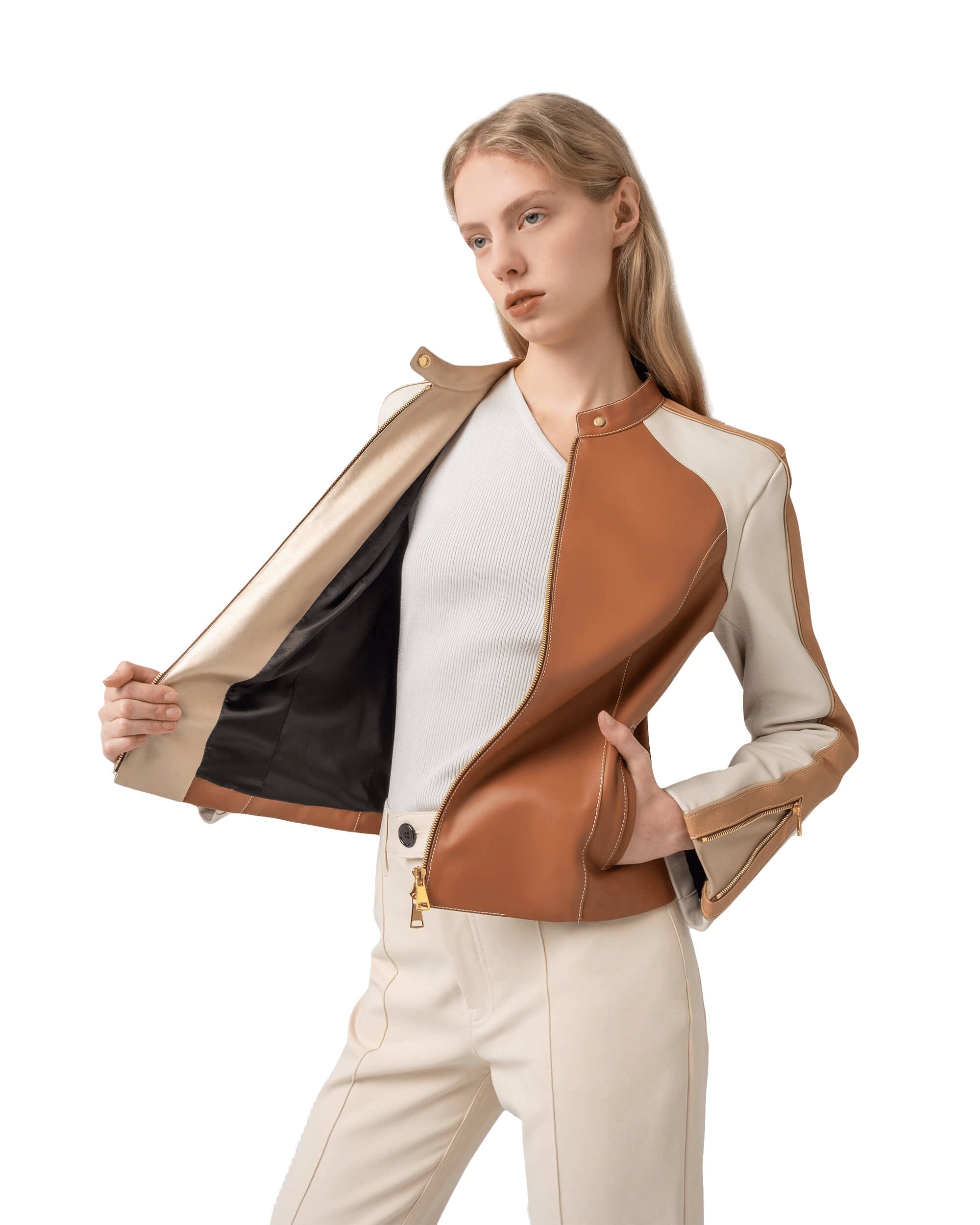 Willy Jacket Tan / White / Camel in Brown made by Mietis