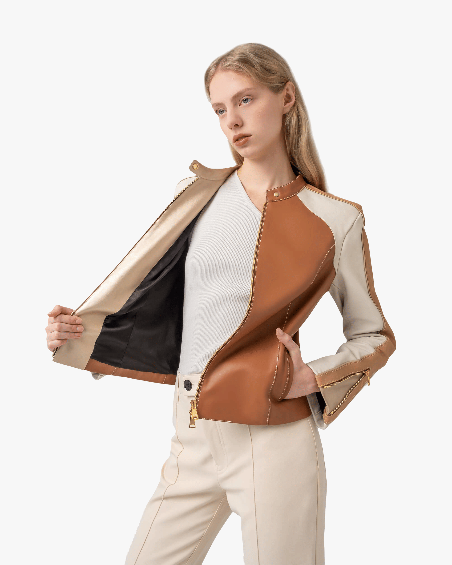 Willy Jacket Tan / White / Camel in Brown made by Mietis
