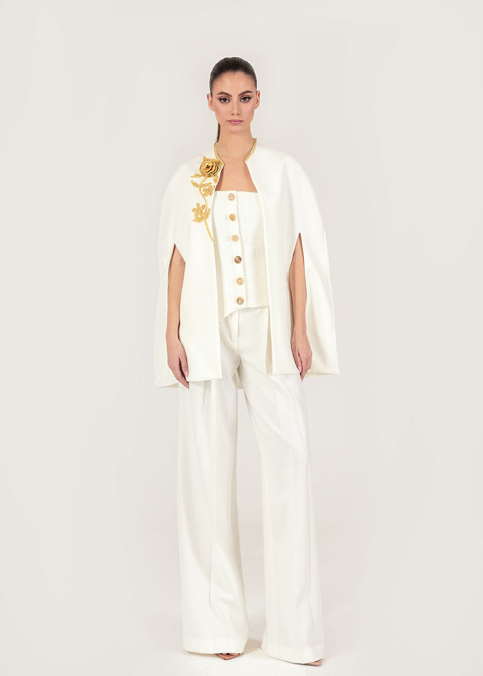 Crepe wide-leg pants in white made by Monika Dimova