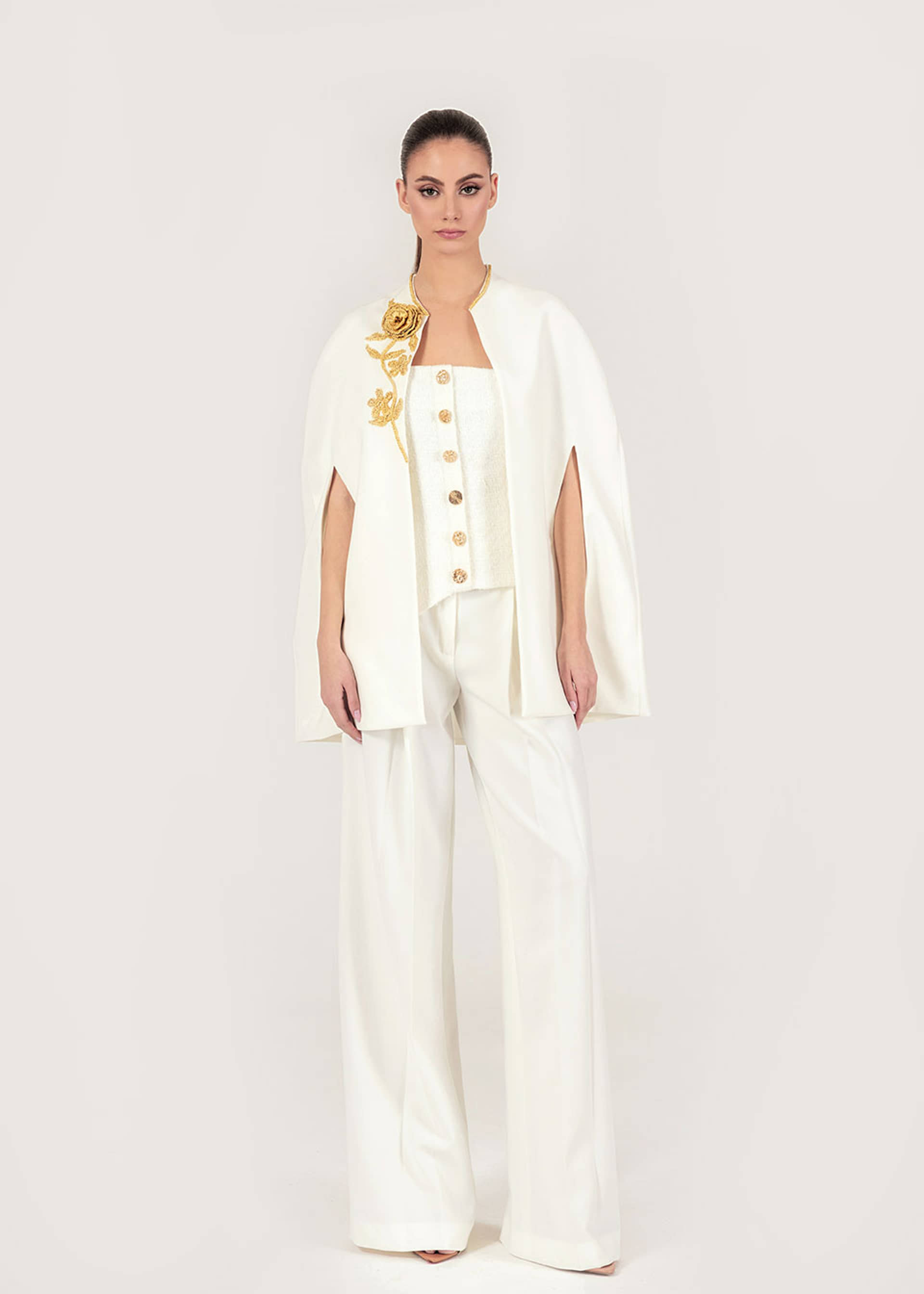 Crepe wide-leg pants in white made by Monika Dimova