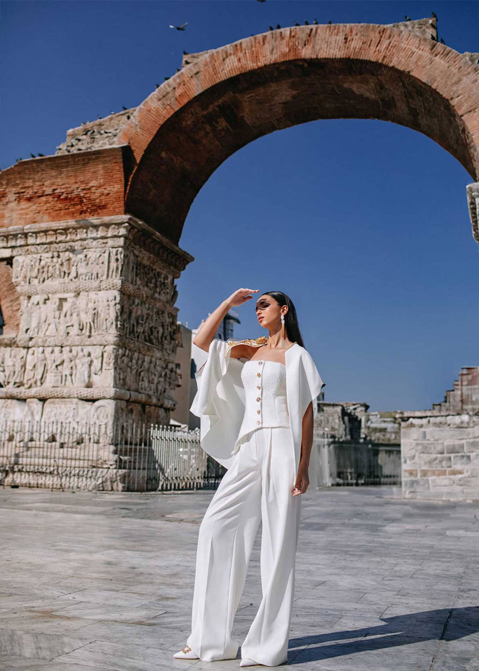 Crepe wide-leg pants in white made by Monika Dimova