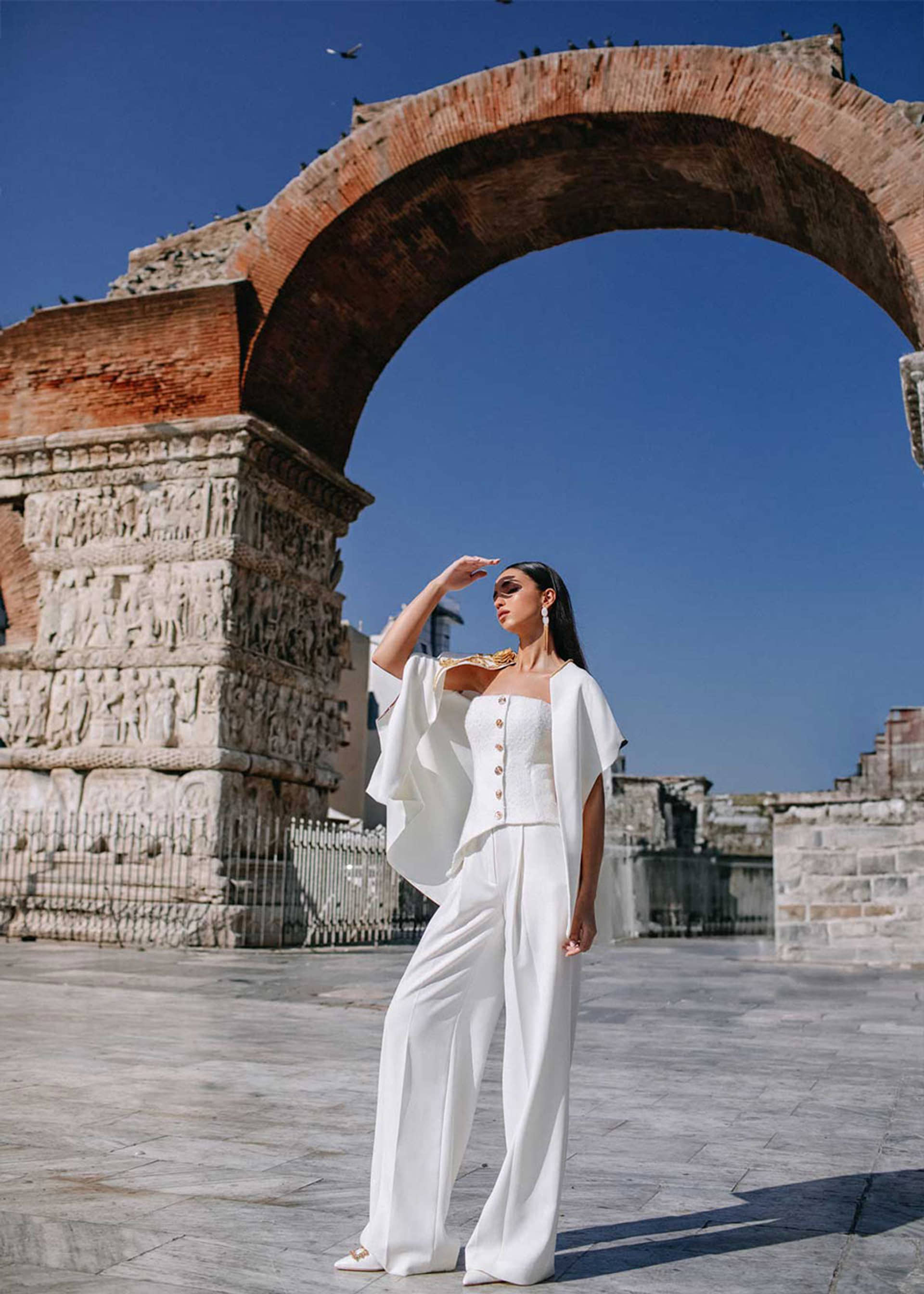 Crepe wide-leg pants in white made by Monika Dimova