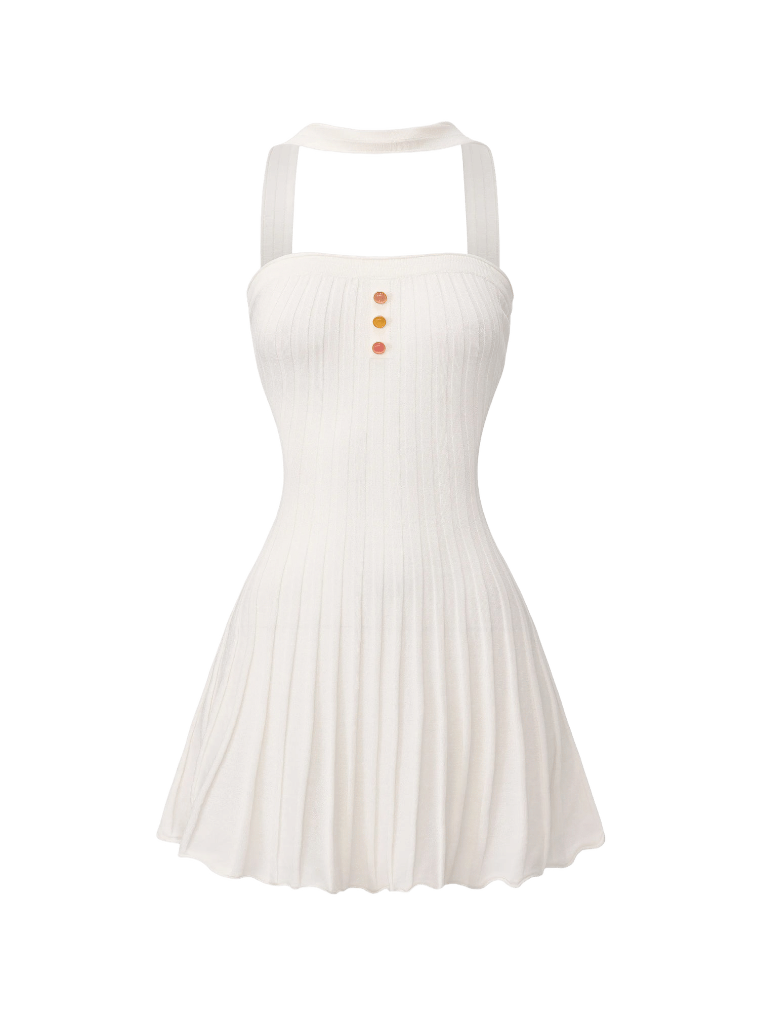 Ava Reverse Halter White Knit Flared Dress made by Nana Jacqueline