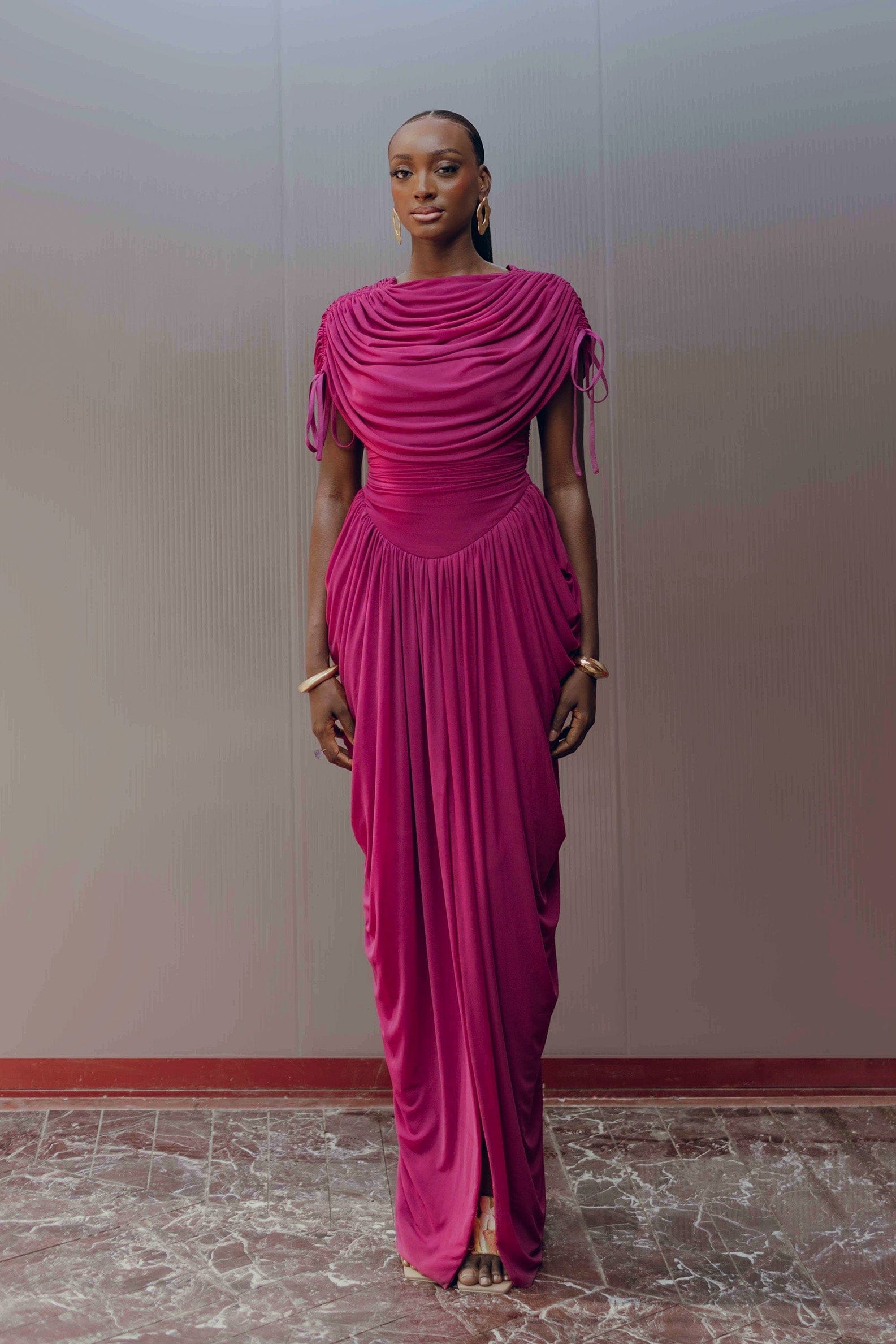 KATU MESH DRESS - PLUM made by Andrea Iyamah