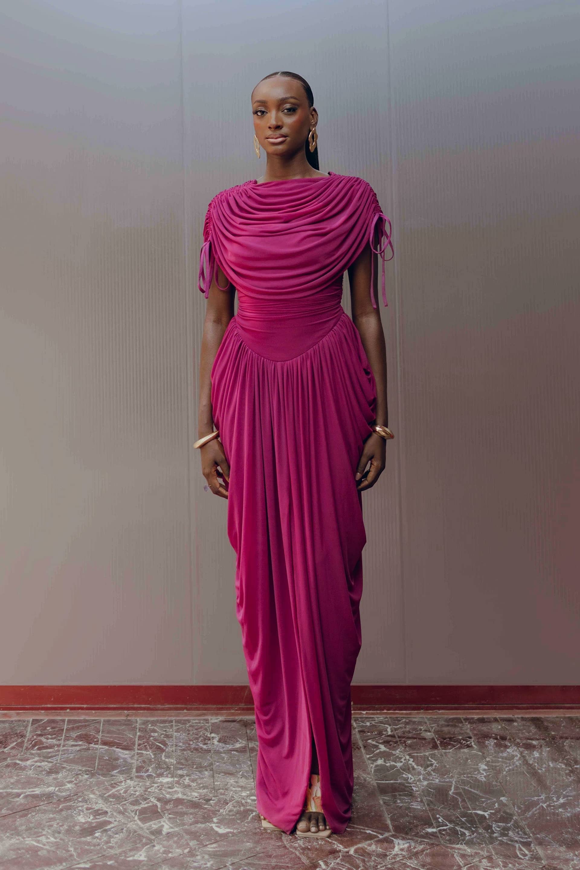 KATU MESH DRESS - PLUM made by Andrea Iyamah