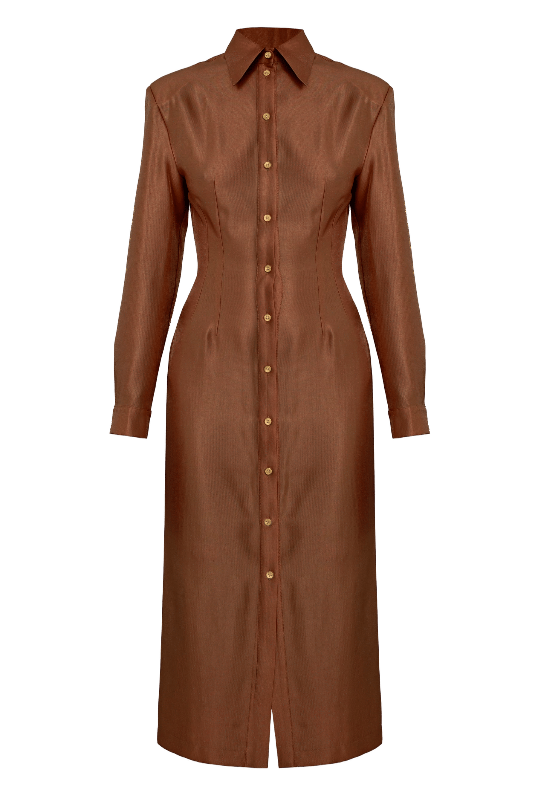 EDITH Brown Fitted Midi Shirt Dress made by UNDRESS