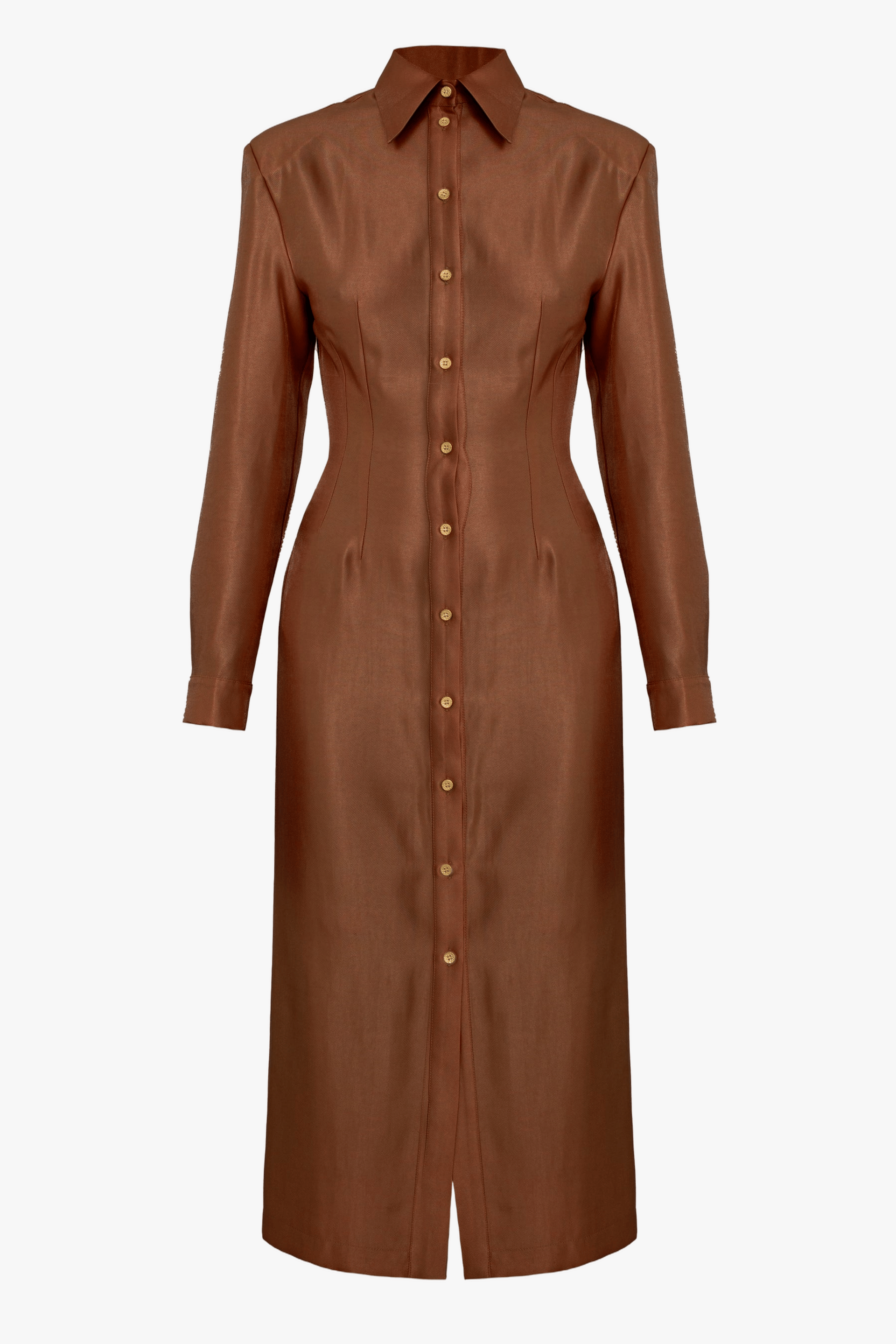 EDITH Brown Fitted Midi Shirt Dress made by UNDRESS