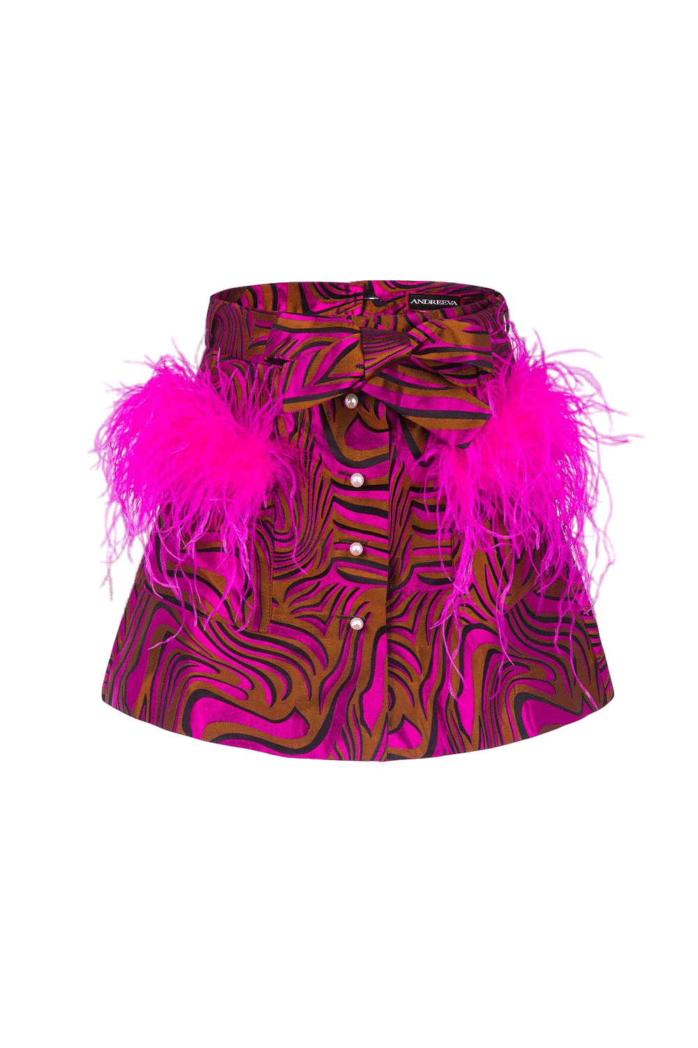 Raspberry Printed Mini Skirt With Feathers made by ANDREEVA