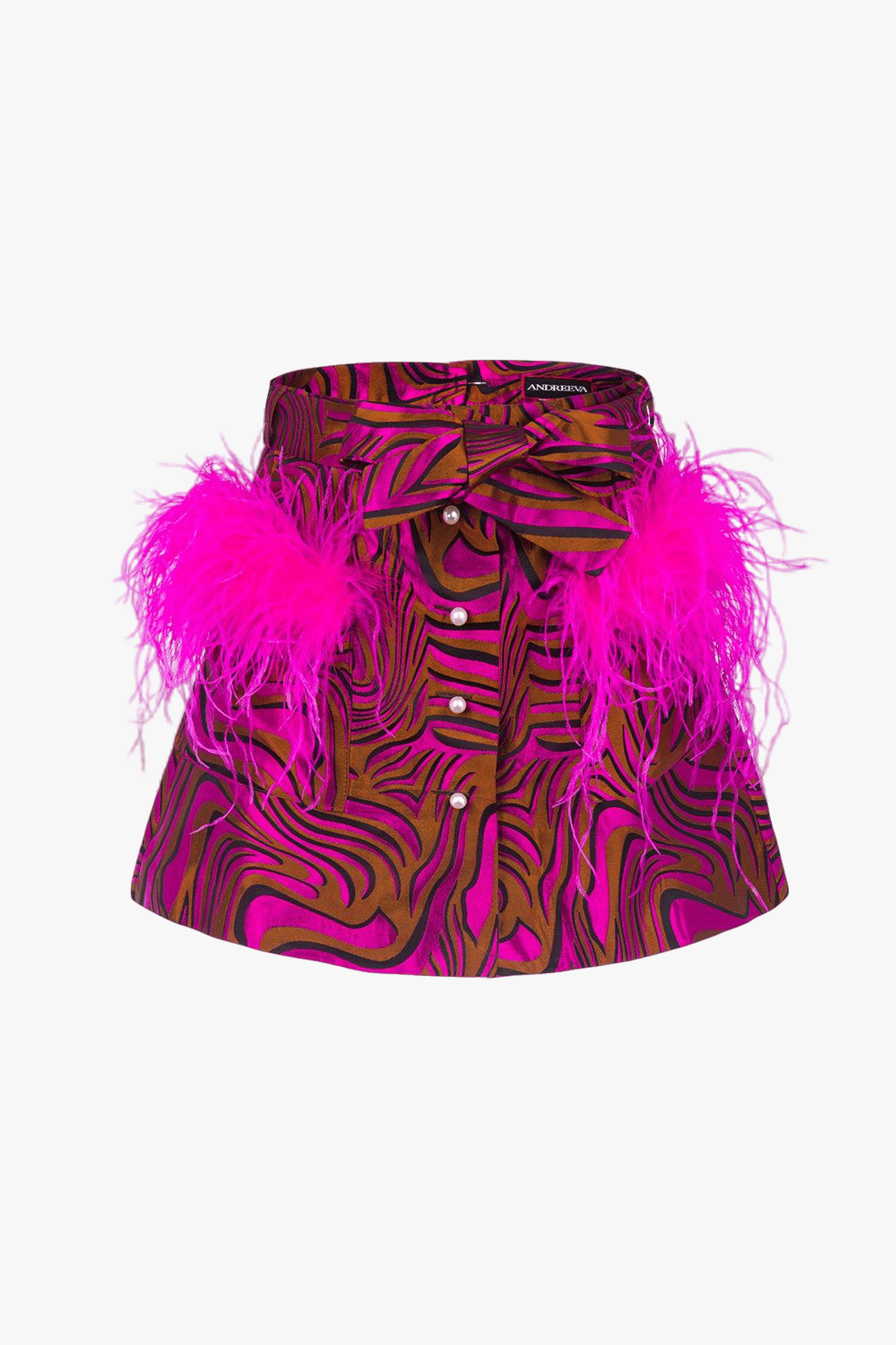 Raspberry Printed Mini Skirt With Feathers made by ANDREEVA