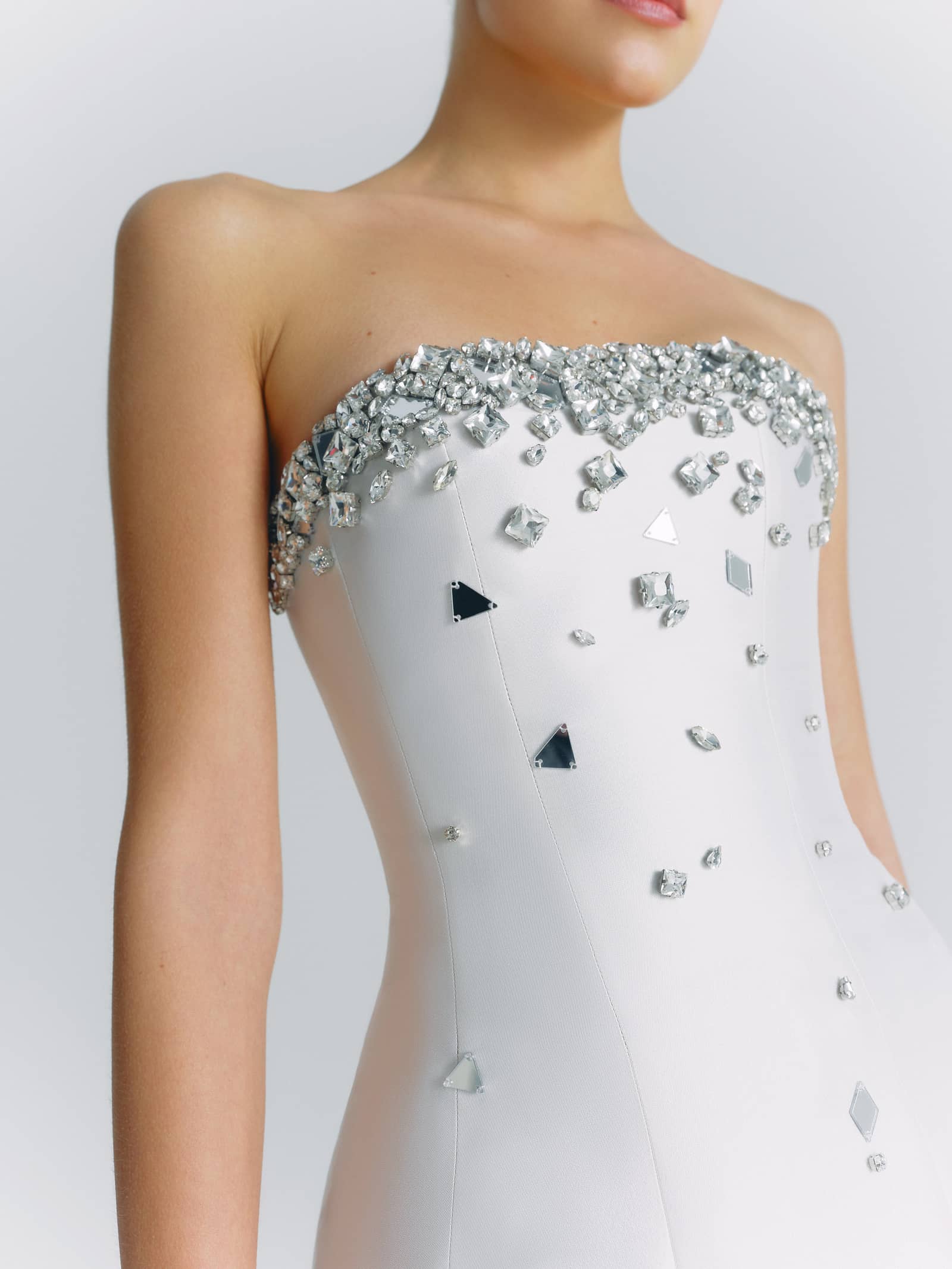 Crystal-Embellished Mini Dress in White made by NDS The Label